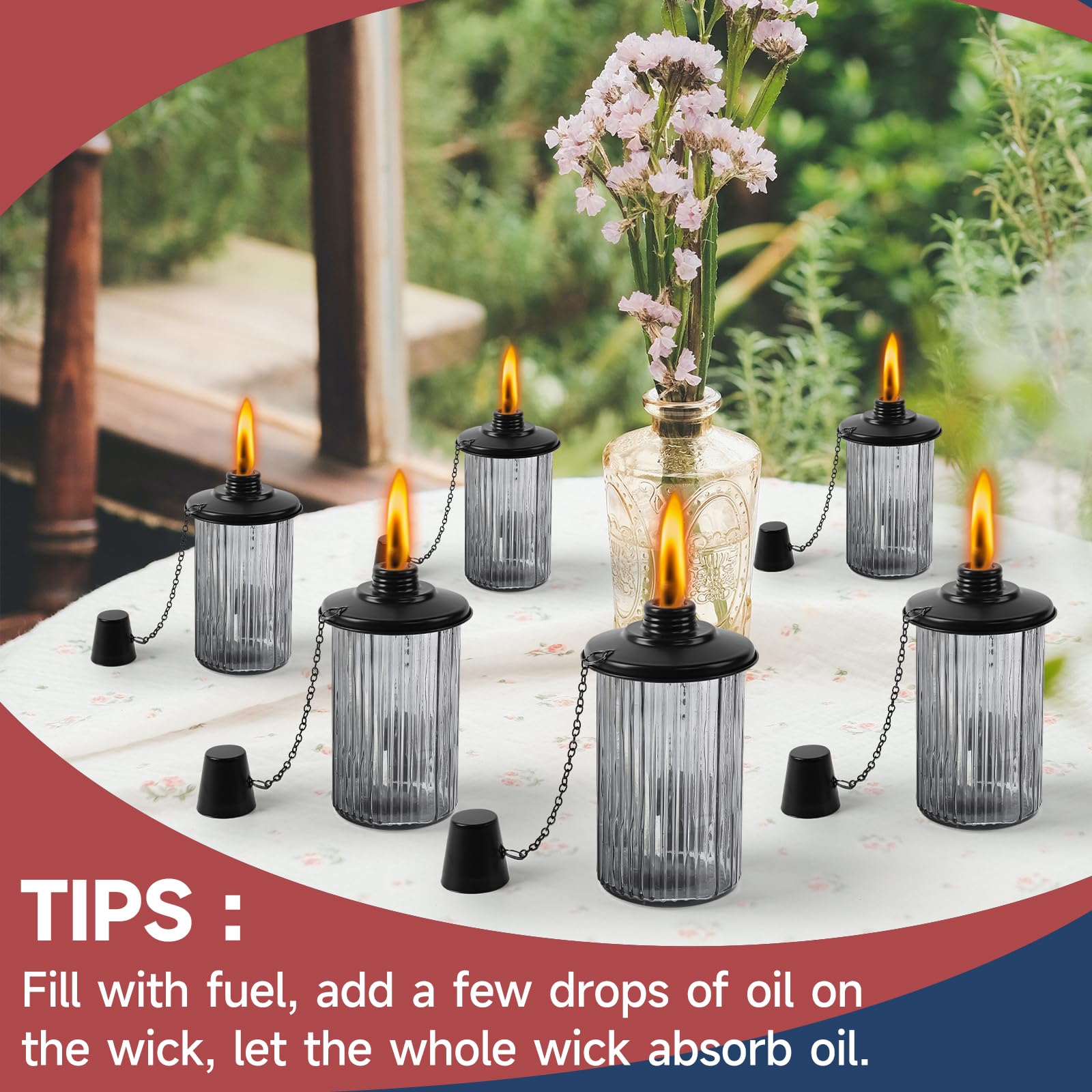 Falbawr 4 Pack Black Glass Citronella Torches - 55&quot; Outdoor Garden Lights With Stake