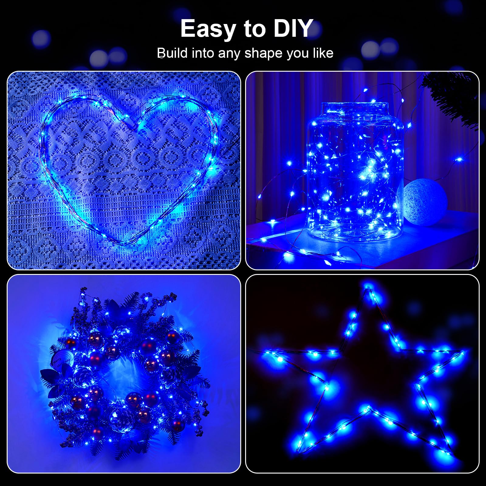 Ariceleo 1 Pack 16.4Ft Battery Operated String Lights With Timer  Blue With Synchronized Twinkle Mode  Fairy Lights Battery Powered  50 Leds  Idea For Christmas Bedroom Party Wedding