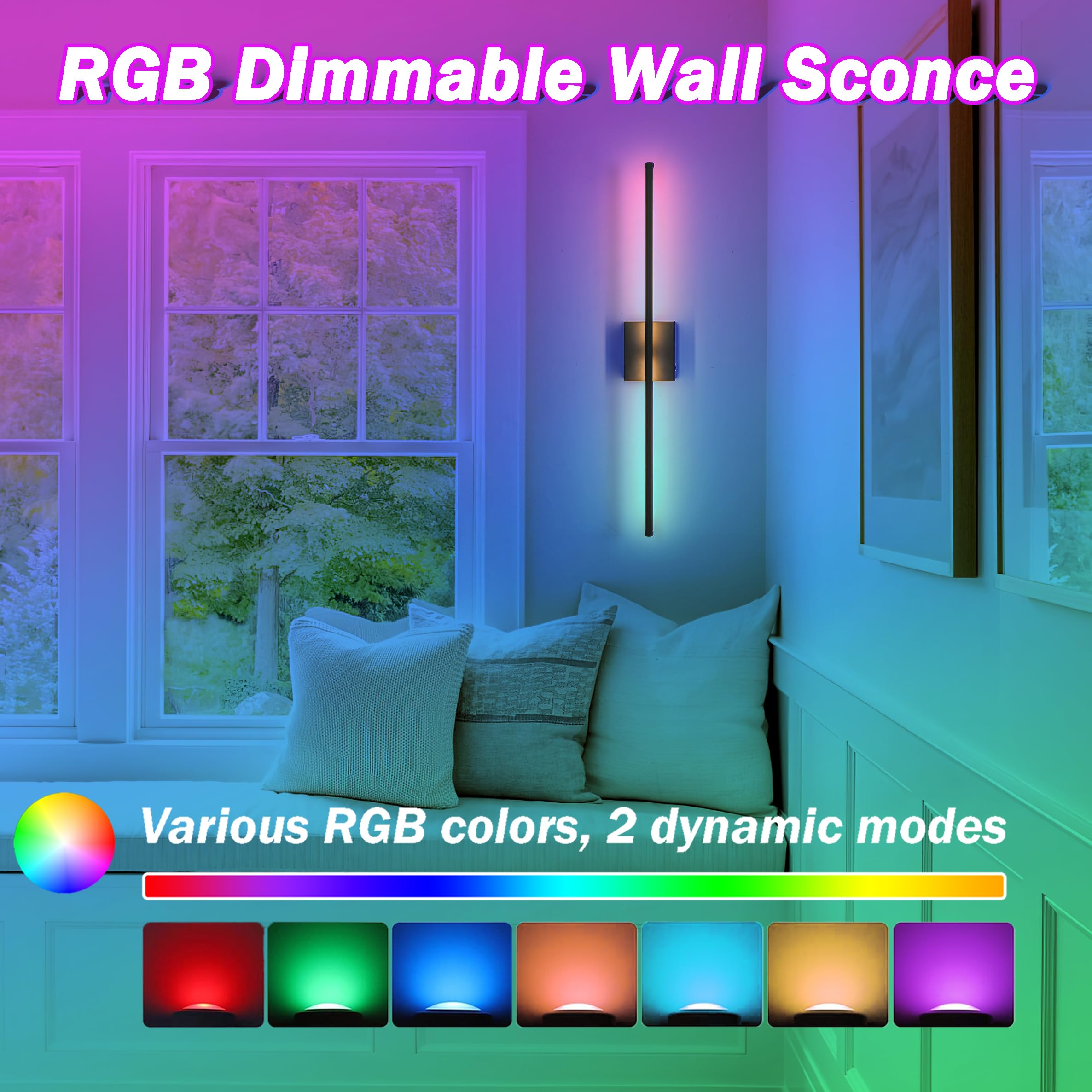 Wireless Sconces Set Of 2,10000 Mah Large Capacity Battery Wall Sconce Up To 70 Hours Use Time,360 Rotation Rgb Multiple Colors,