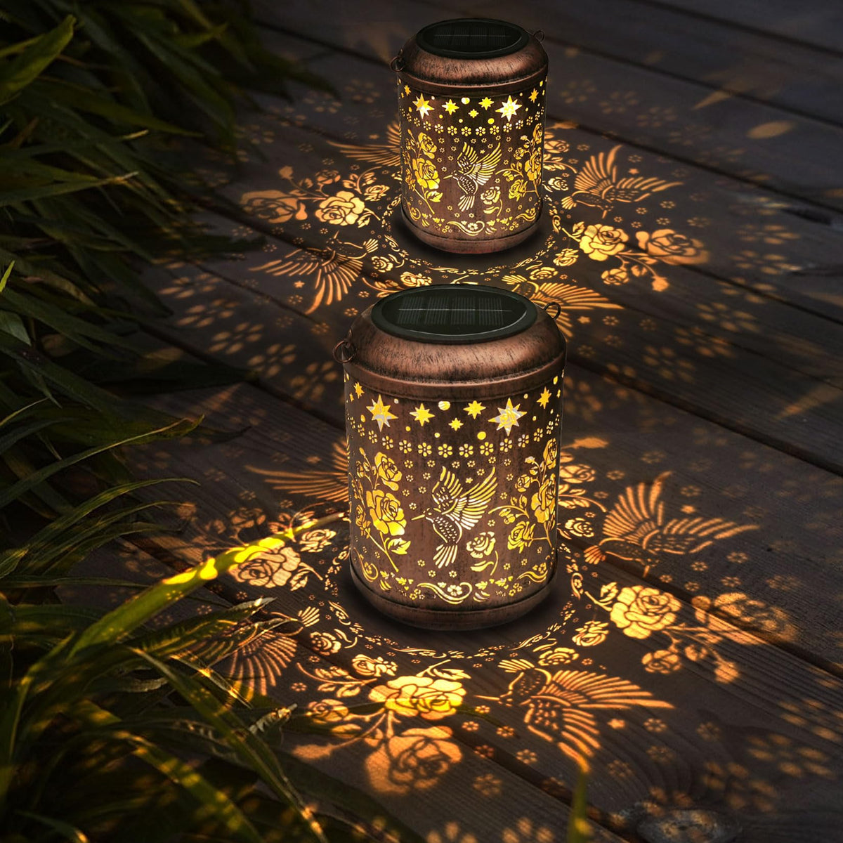 Hummingbird 2 Pack Solar Lanterns Metal Outdoor Waterproof Hanging Solar Light Hummingbird Gifts For Women Mother Grandmom Bird