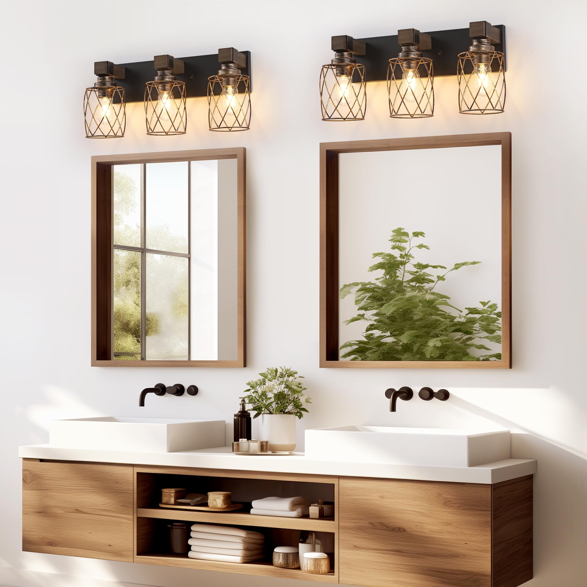 XvmBvm Farmhouse Bathroom Vanity Light - 3-Light Metal Fixture, Black Gold, Model X3015-G-3 for Rustic Lighting in Bathroom, Living Room, Hallway