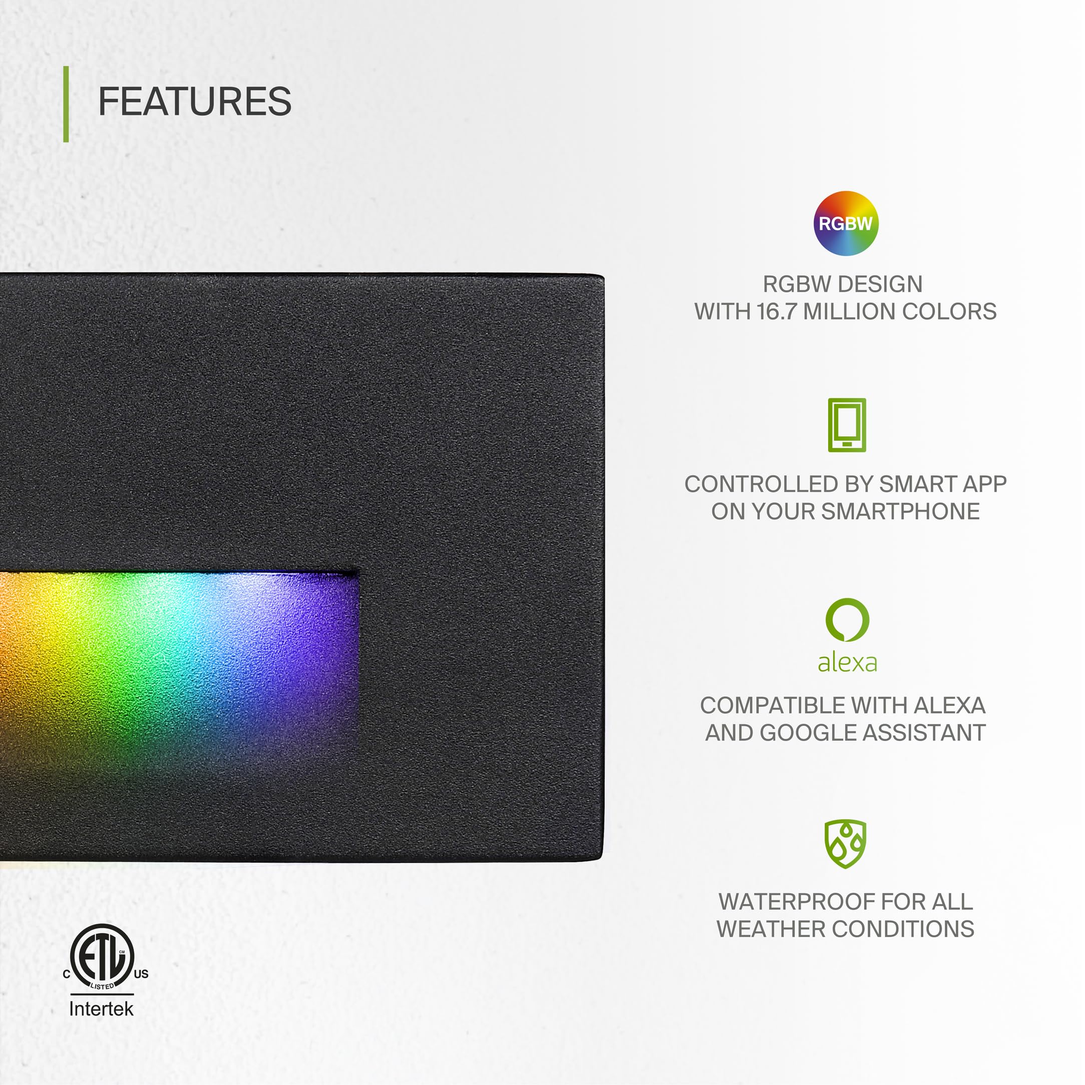ASD LED Recessed Step Light Fixture | 3W 60LM RGB-2700K-6500K | Black, 6 Pack, Durable Aluminum, Indoor-Outdoor, ETL