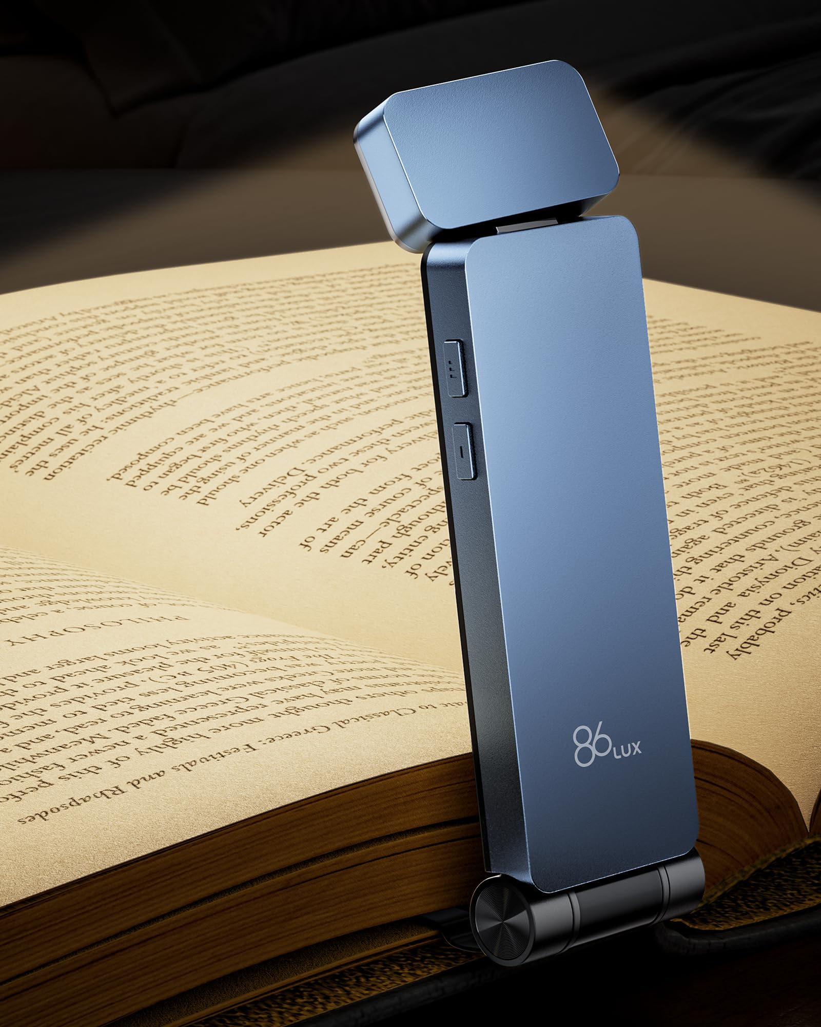 86Lux Book Light, Rechargeable Clip-On Led Reading Light For Bed & Night Use - 3 Color Temperatures With Stepless Dimming, Ultralight Bookmark Design For Kids, Book Lovers, Blue