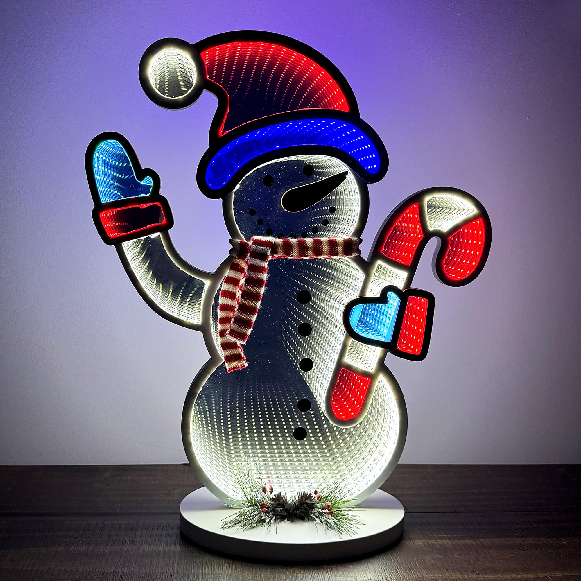 Elumina Decor Snowman Infinity Mirror Light - LED Christmas Decoration - 16in x 20in - Acrylic, USB-Powered, Indoor Holiday Decor
