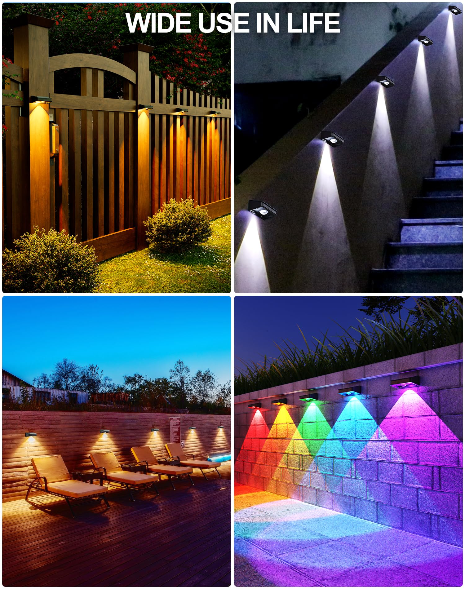KIALUSH Solar Fence Lights - 10 Pack, 3 Modes, 9 Colors, Waterproof IP65, 35lm, Black, Model KF04H