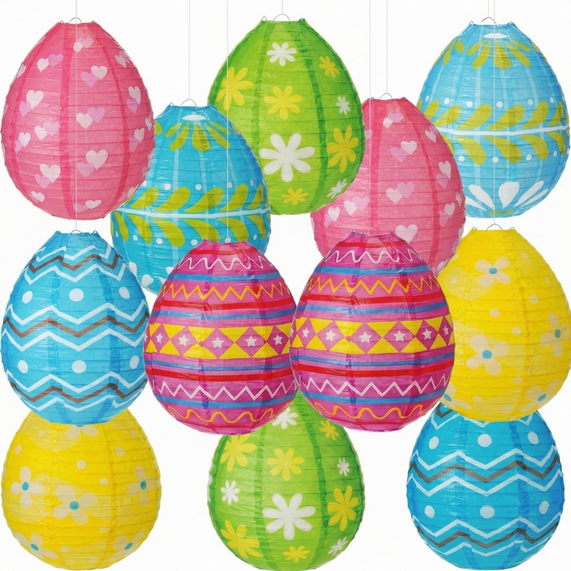 Wenqik 12 Pcs Easter Egg Paper Lanterns Party Decorations 10 Inch Spring Colorful Flower Dot Decorative Ceiling Hanging Lanterns