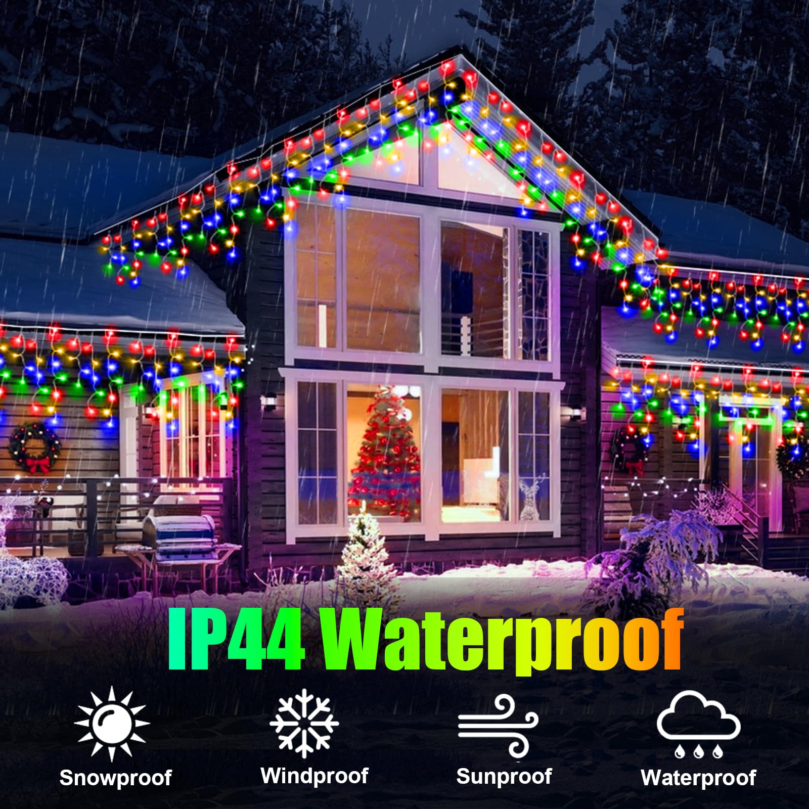 49Ft 450Led F8 Upgraded Christmas Lights Decorations - 8 Modes Waterproof Outdoor Fairy String Lights With Memory And Timer - Pl