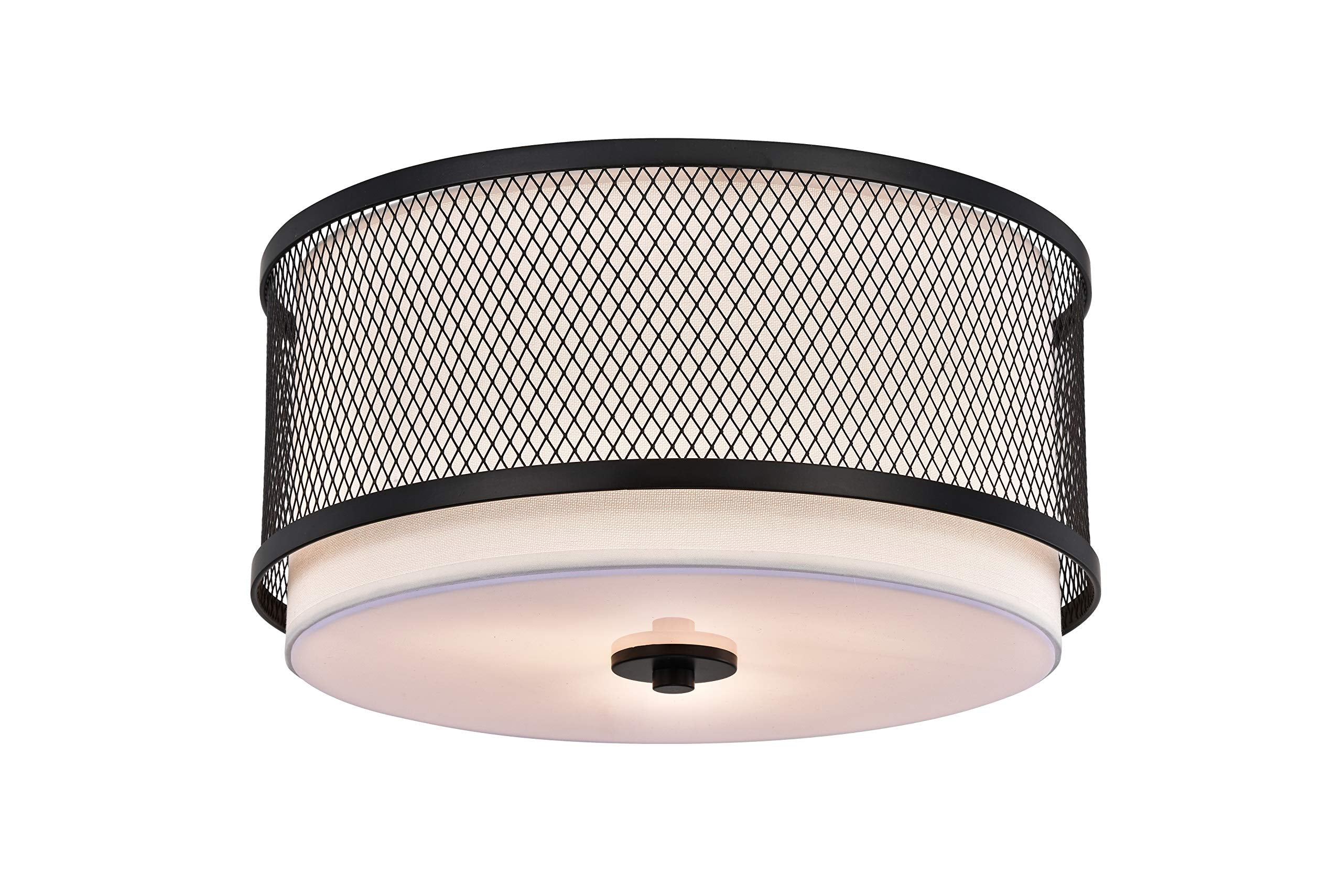 Warehouse of Tiffany CM208/3BW Vira Black and White Three Light Semi Chandelier Flush Mount, Bronze