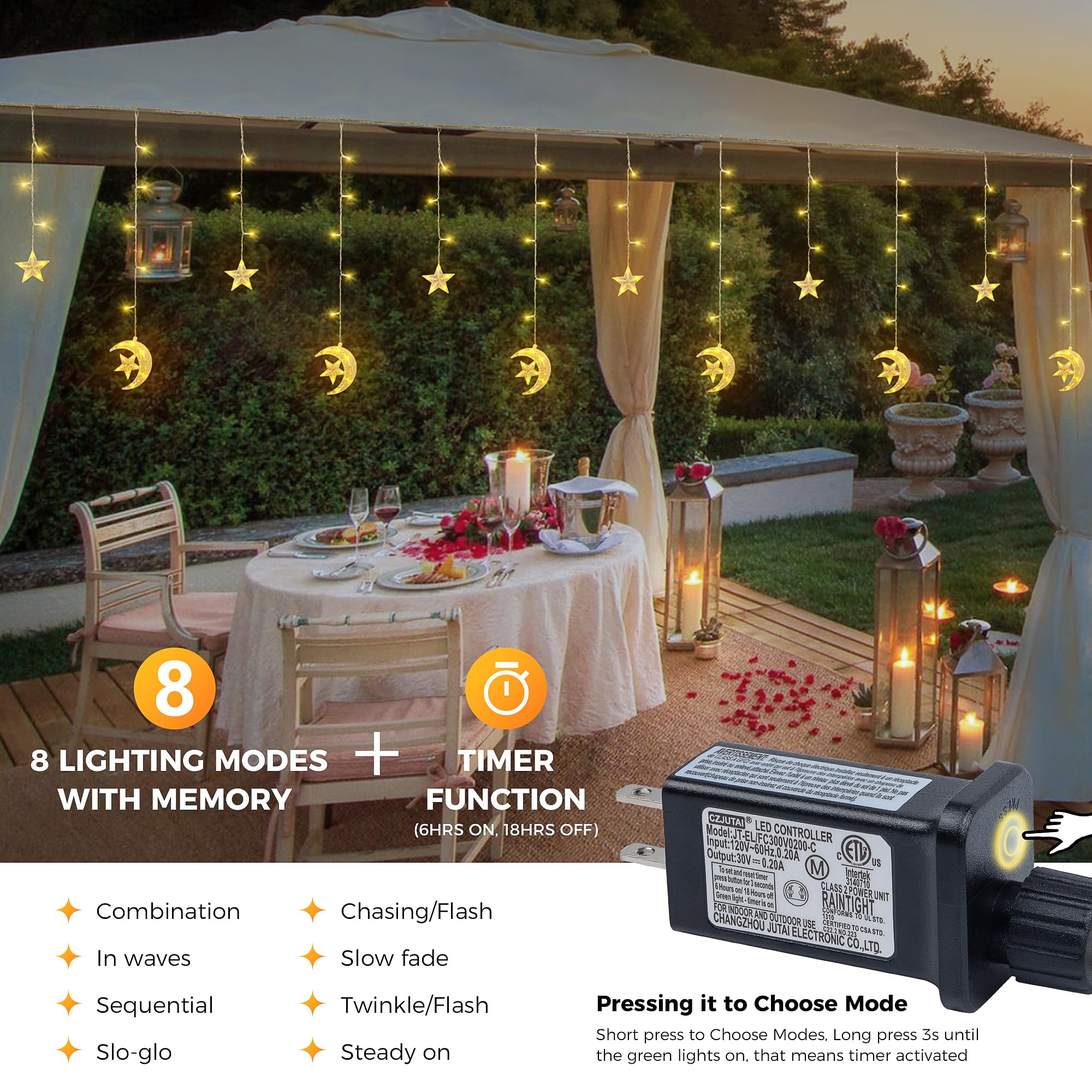 Qunlight Ramadan Decorations Curtain Lights,10.8Ft 138Led Curtain Lights Outdoor Waterproof With 12 Drops, 8 Modes With Timer Co