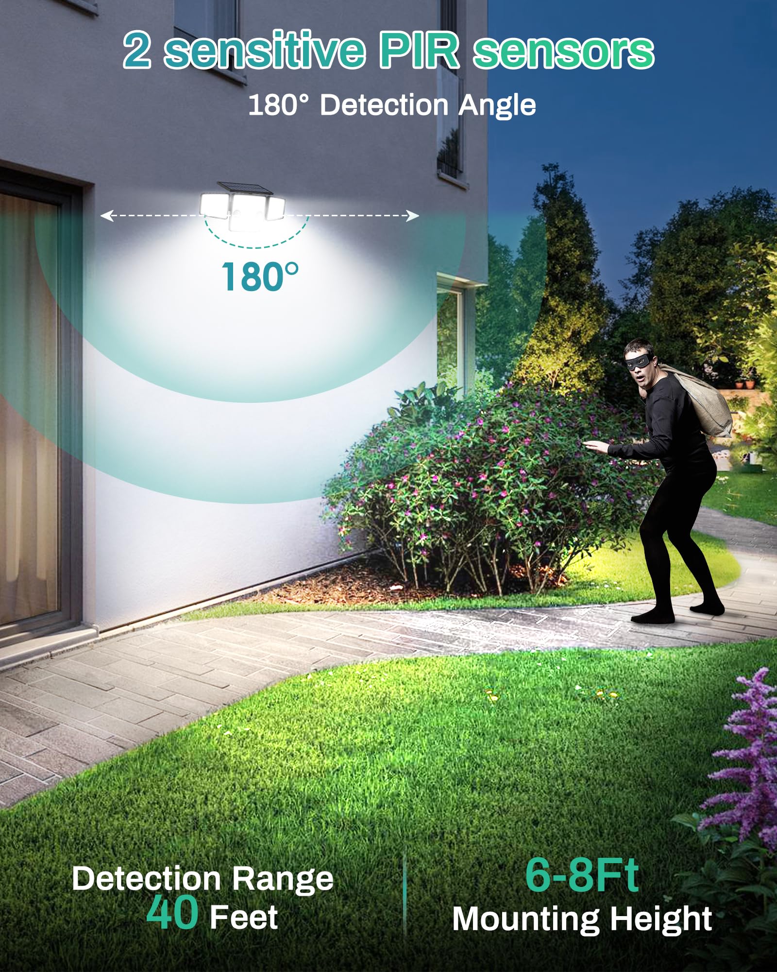 Solar Motion Light Outdoor With Stake, 180 Pir Motion Sensor 360 Illumination, In-Ground Or Wall Mount, 236 Led 2500 Lumens Sola