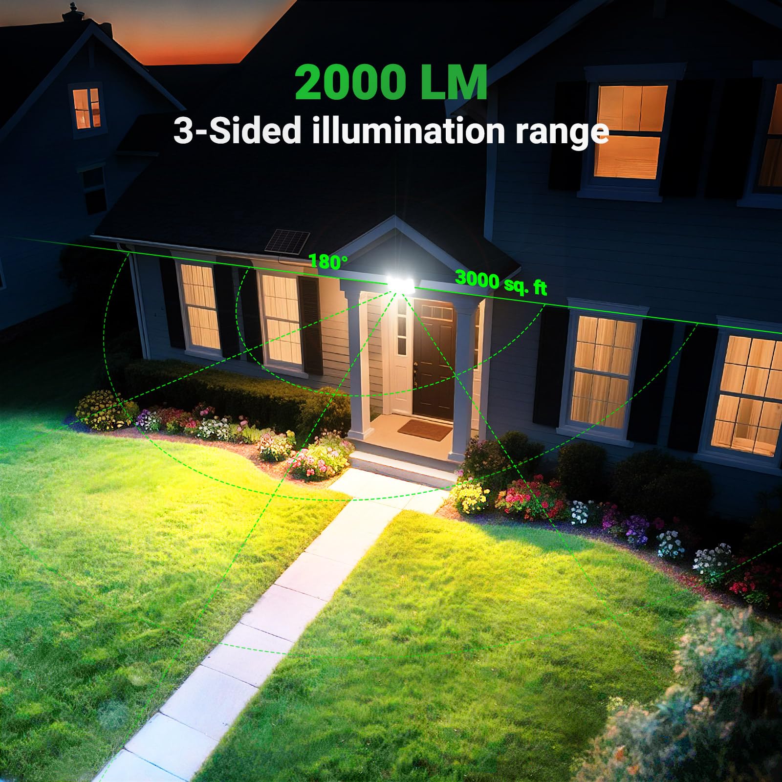 Intelamp Solar Flood Lights Outdoor Waterproof  20000Mah 2000Lm Floodlight Exterior With Remote 16.4 Ft Cable  2-12H Timer Dusk To Dawn Security Spots Lighting Outside For Garden Pathway