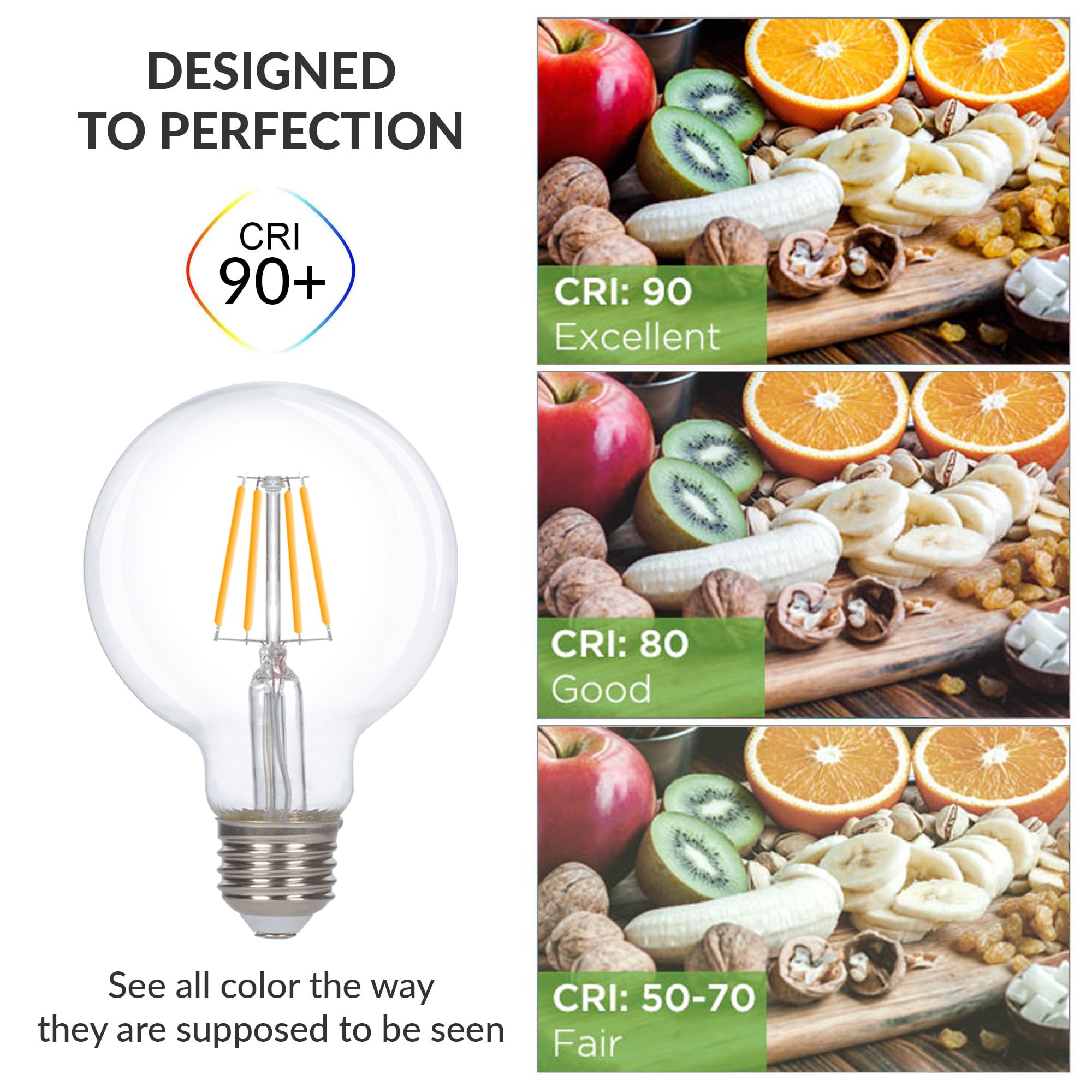 Simba Lighting LED Edison Vintage Globe Bulbs, 6W Dimmable, 6 Count, Warm White 2700K, E26 Base, Glass