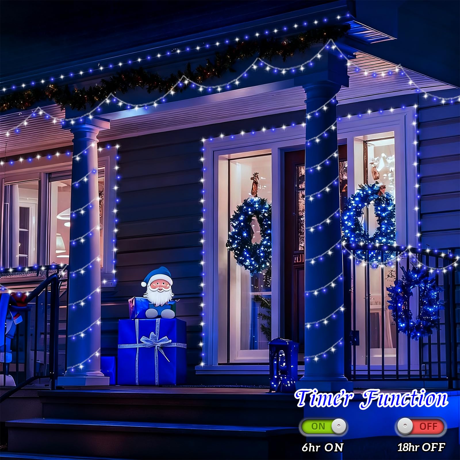 Yeguo 165Ft 500 Led Blue And White Christmas Lights Outdoor Waterproof  Clear Wire String Lights Indoor Plug In  8 Modes Clear Wire Twinkle Tree Light For Xmas Party Garden