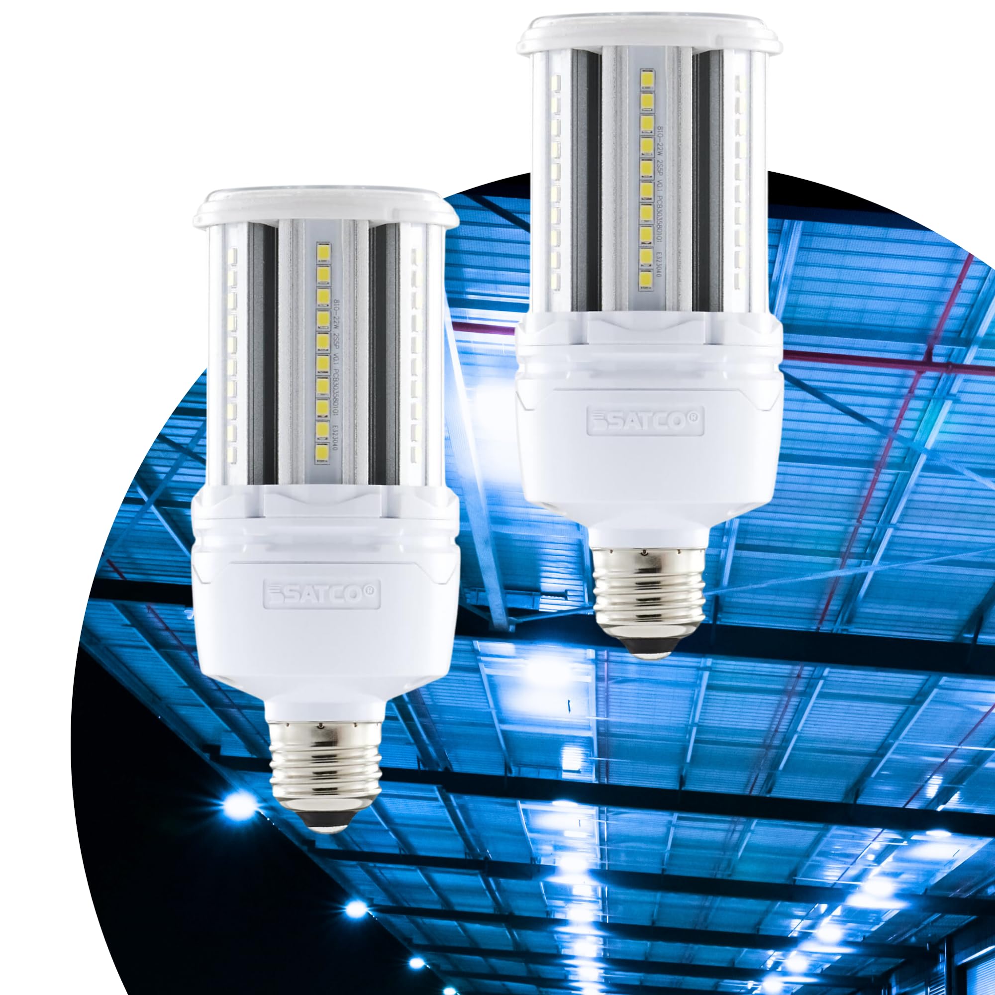Satco Corncob LED Bulb, 22W HID Replacement, 5000K, Medium Base, White, Model S49391, 2 Pack