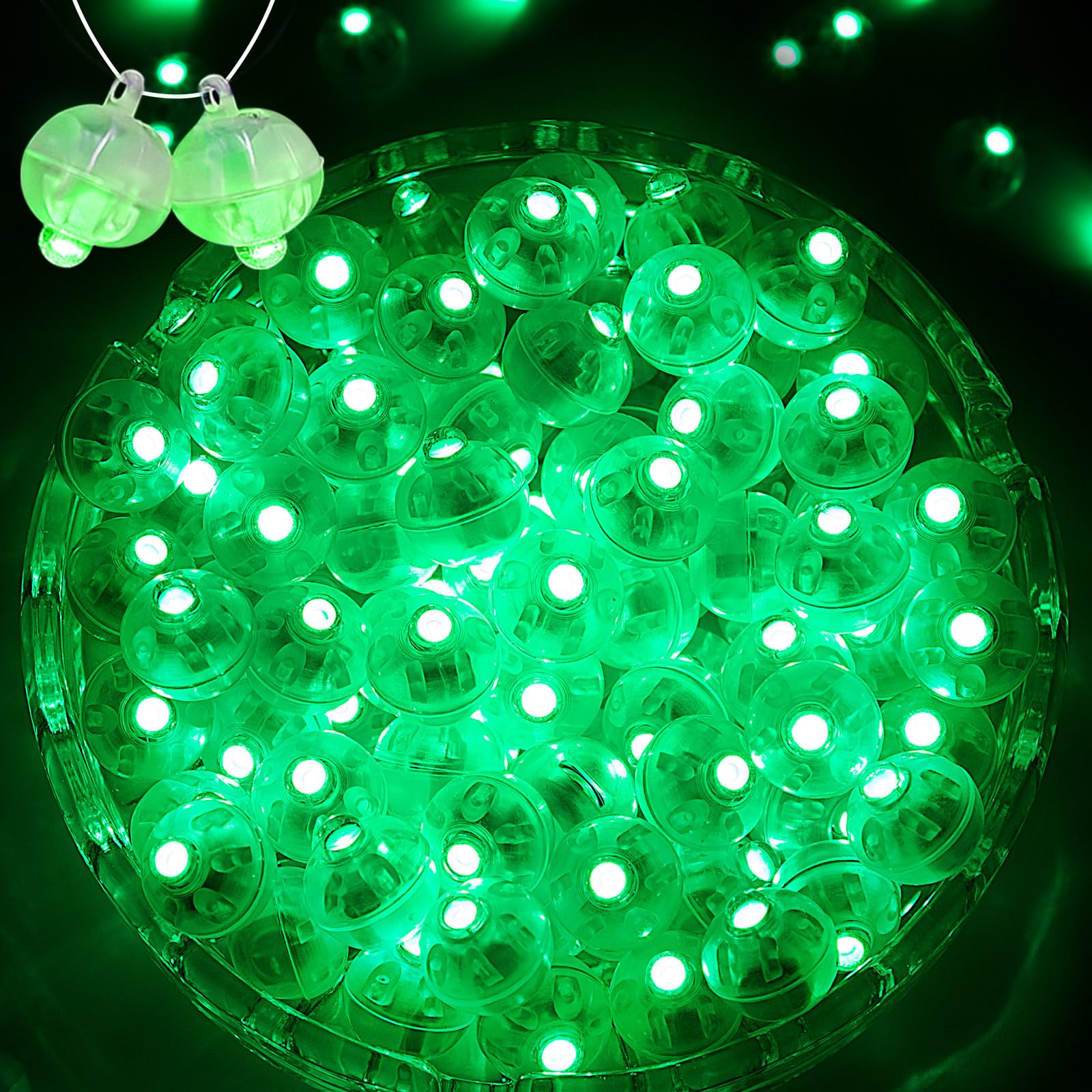 ZGWJ Mini LED Lights, 100 Pcs Green Blinking Balloons for Party Decorations, Model A01-Mini, Plastic