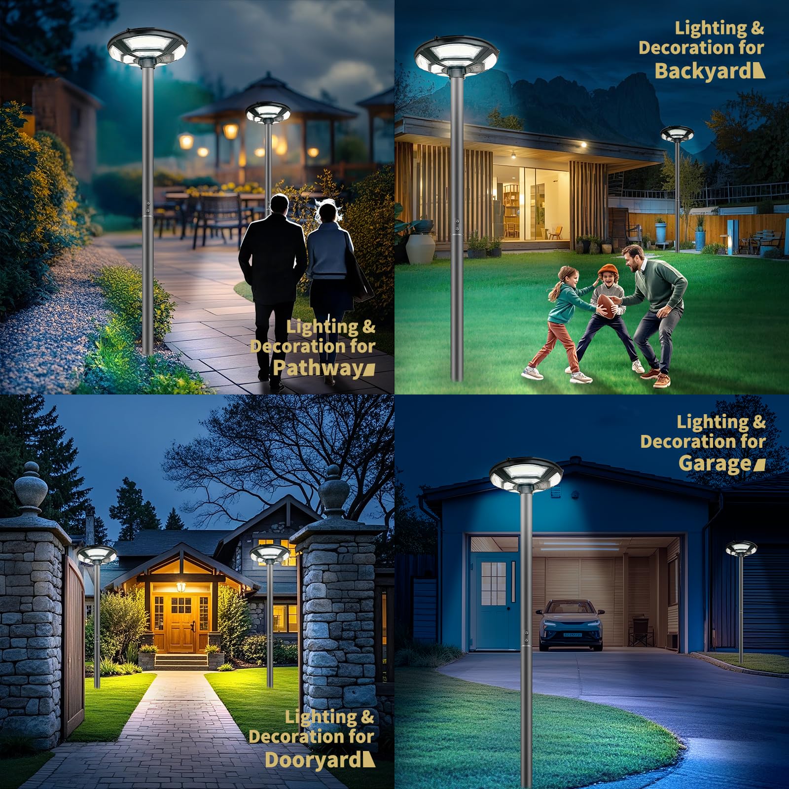 Locontifni Solar Lamp Post Light with Motion Sensor, IP65 Waterproof, 750 LEDs, Black, Model LHLN7502025 for Outdoor Use