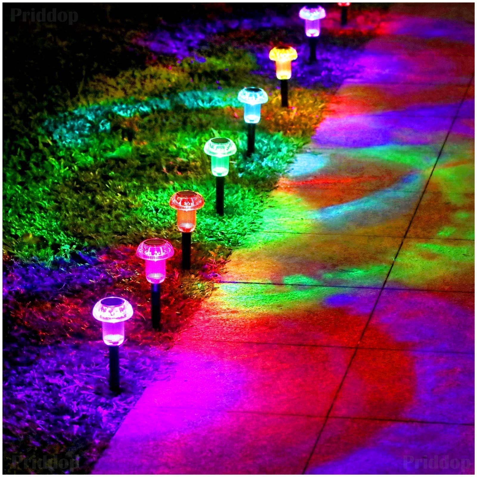 Priddop Solar Lights Outdoor Pathway Lights 8 Pack LED Waterproof Color Changing Mushroom for Garden Landscape Path Lawn Yard De