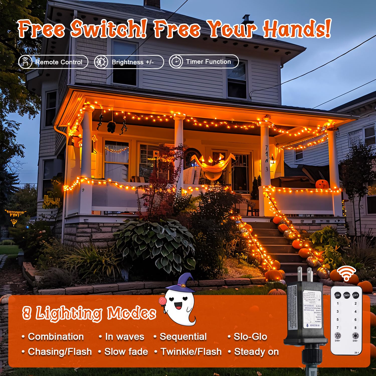 Jmexsuss Halloween Lights: 132Ft 400 Led Orange Halloween Outdoor Indoor String Lights Plug In - Orange Lights For Halloween Chr