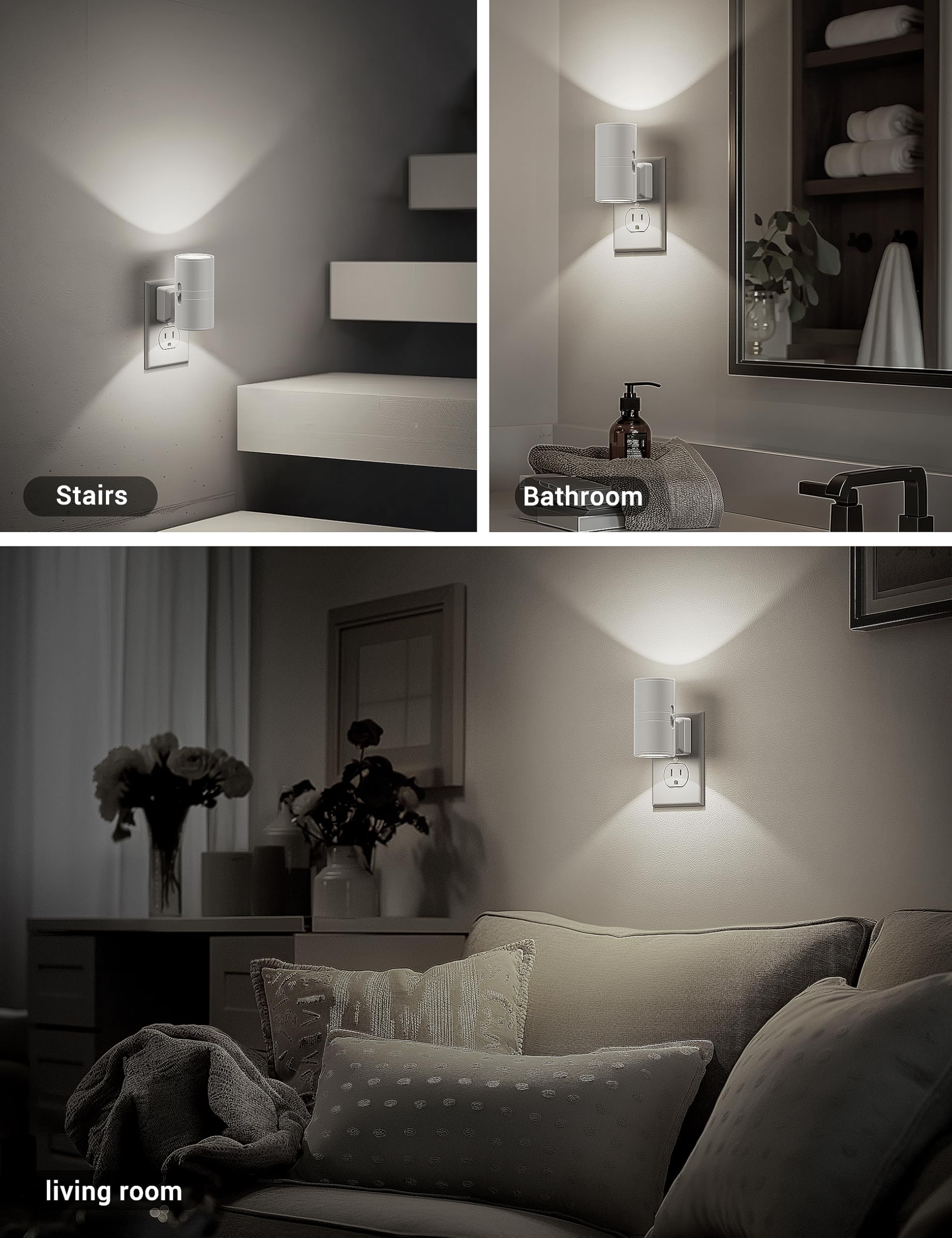 Jandcase Night Lights Plug Into Wall, Dimmable Night Light Plug In, Modern Night Light Dusk To Dawn Light Sensor, Cool White 500