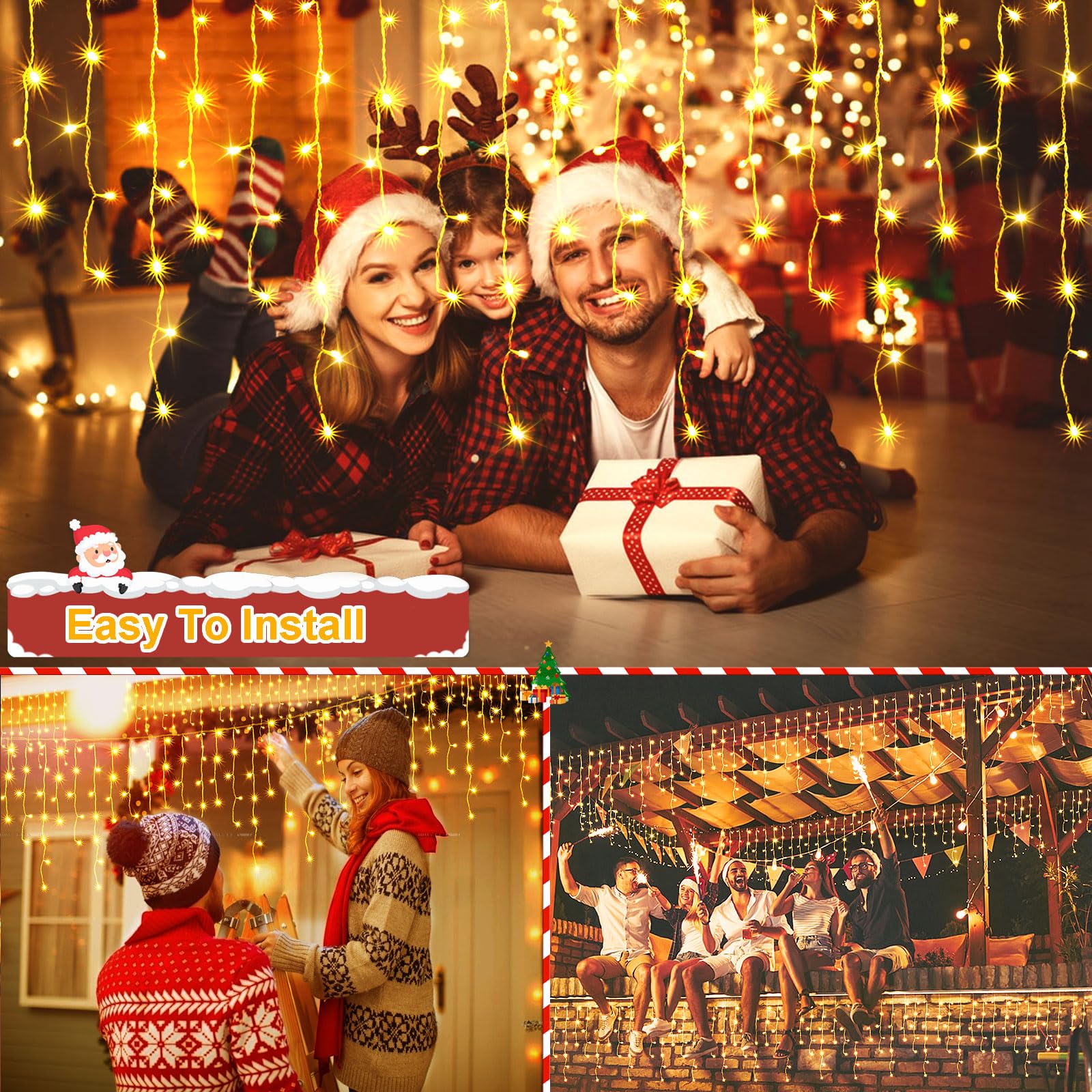 JXLEDAYY 1280 LED Christmas Lights Outdoor Warm White 131 FT Clear Wire 8 Modes Waterproof Model BG-CL3M3-306L01