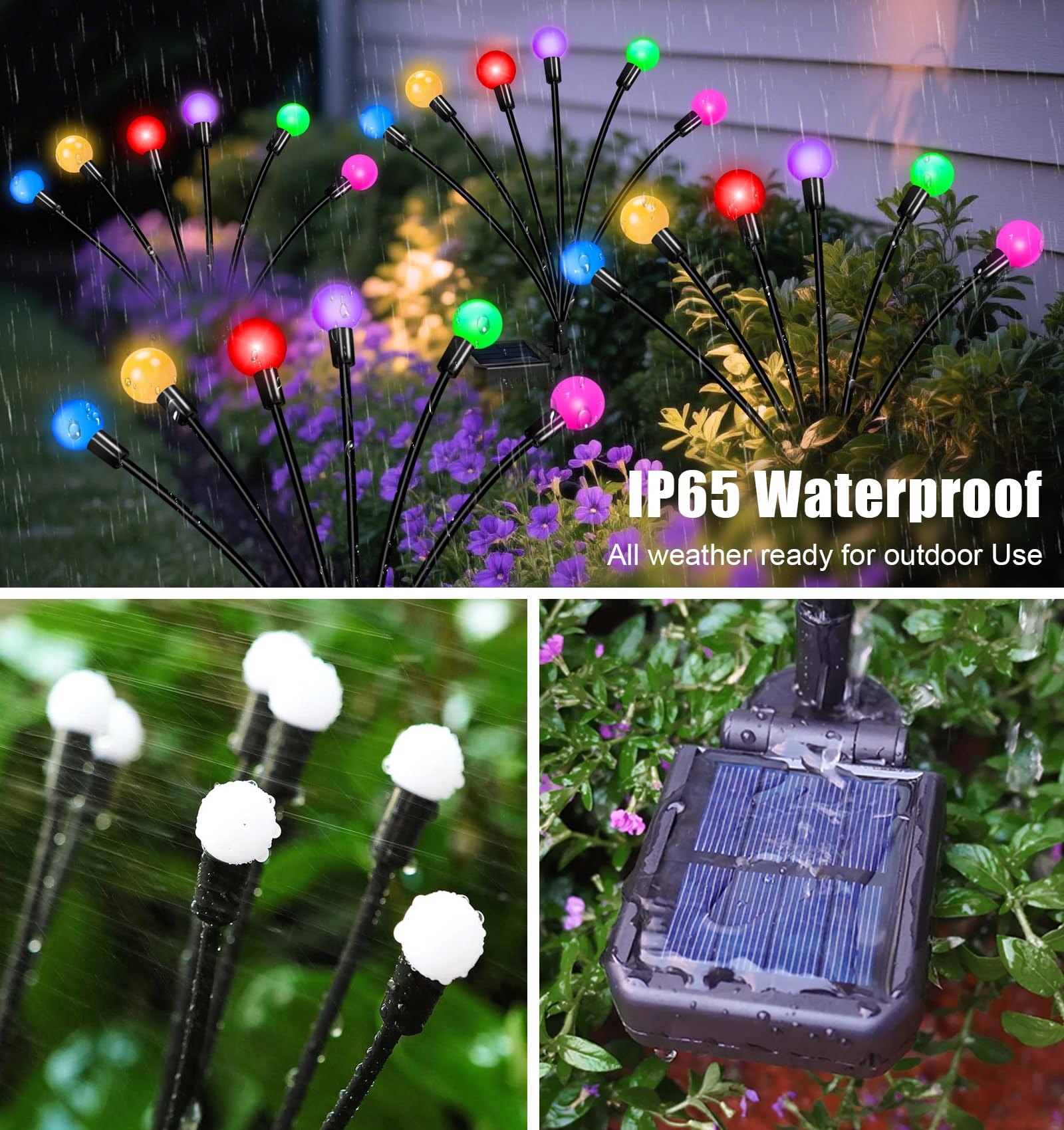 Solar Garden Lights Outdoor Decor, 24 Leds Solar Firefly Light, Multicolor Changing Rgb Swaying Lights Outdoor Waterproof, 4 Pac