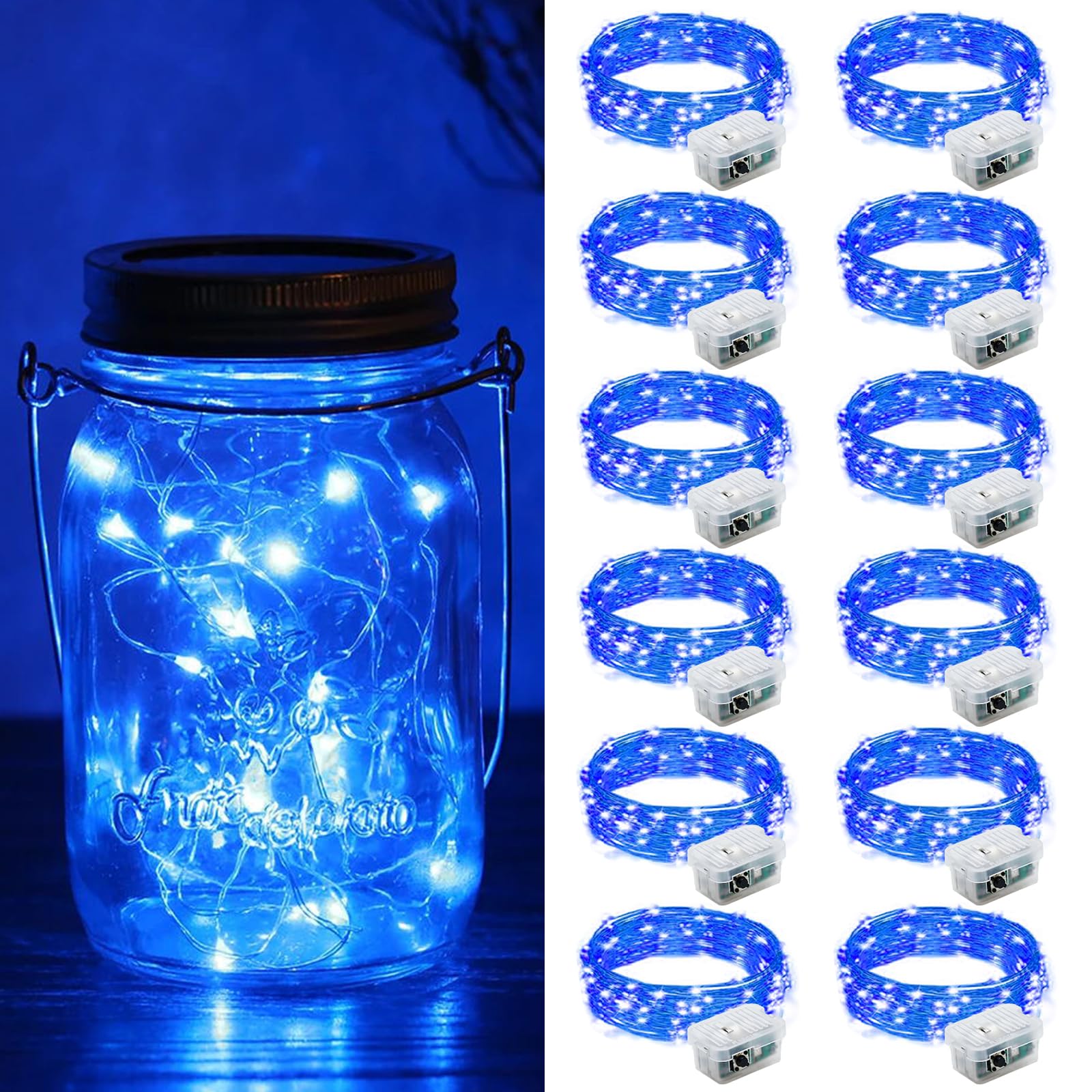 12 Pack Fairy Lights Battery Operated, String Lights Battery Powered 7ft 20 Led Fairy Lights Copper Wire Twinkle Lights for DIY, Parties, Wedding, Bedroom, Christmas Decoration(Blue 12P)