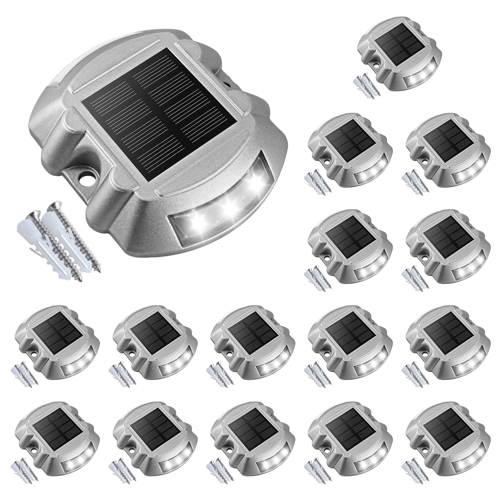 VOLISUN Solar Deck Lights Driveway Dock Lights, 16-Pack Led IP67 Waterproof Outdoor Warning Step Lights for Driveway Sidewalk Ga
