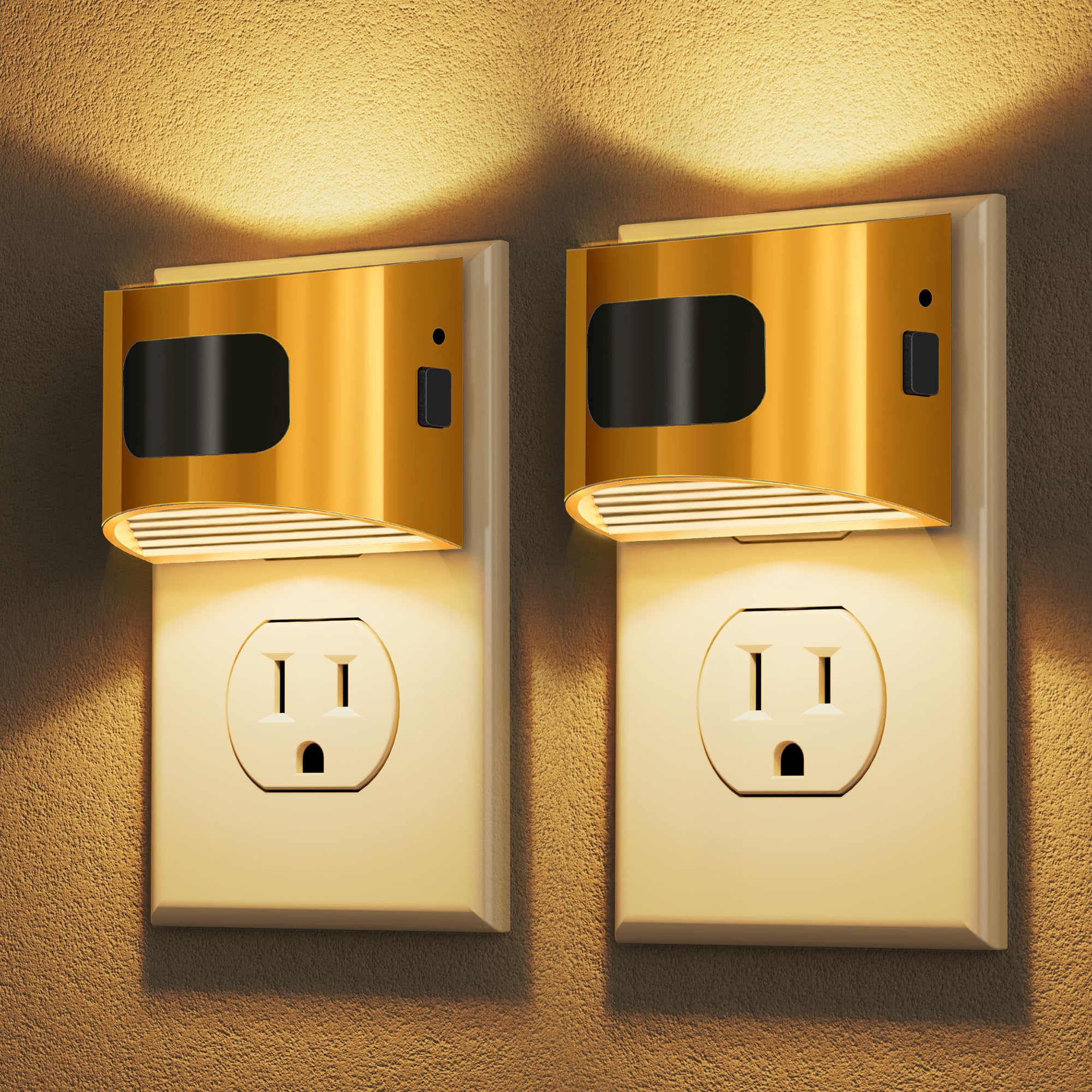 DORESshop LED Night Light[2 Pack]  Night Lights Plug into Wall  3 Mode Plug in Night Light with Motion Sensor  Dusk to Dawn Sensor  Nightlights for For Mature Userss  Bedroom  Bathroom  Hallway  Golden Cover