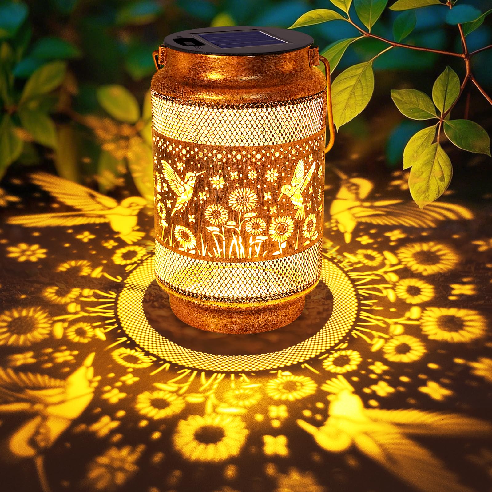 Hummingbird Solar Lanterns Outdoor Waterproof Garden Decor, Birthday Gifts for Mom Women Grandma, Metal Hanging Solar Lights for