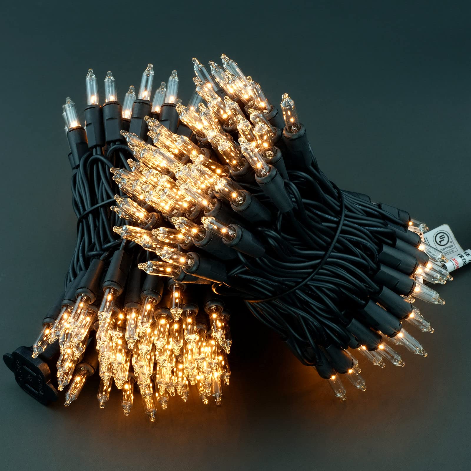 Yuletime 200 Clear Christmas Lights With Black Wire, Pack Of 2 Strands Of 21 Ft 100 Count Ul Certified Incandescent Mini String