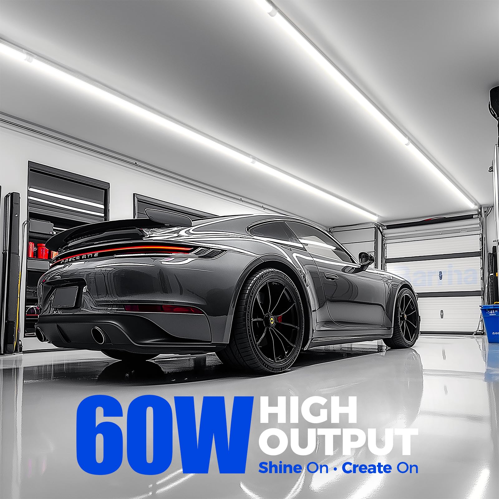 Barrina T8 Led Shop Lights 6Ft 60W 8500Lm 5000K, Clear Cover, Garage Light Ceiling, V-Shape Light Fixture, Work Shop Lights For