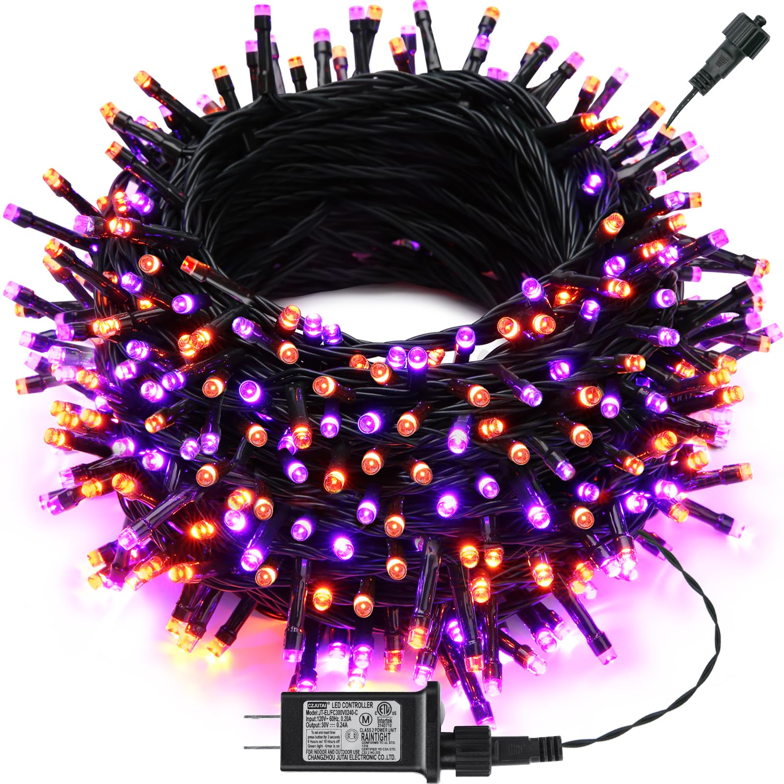 Joomer Halloween String Lights 100FT 300 LED Waterproof Plug-In Orange Purple with 8 Modes Timer for Indoor Outdoor Decorations