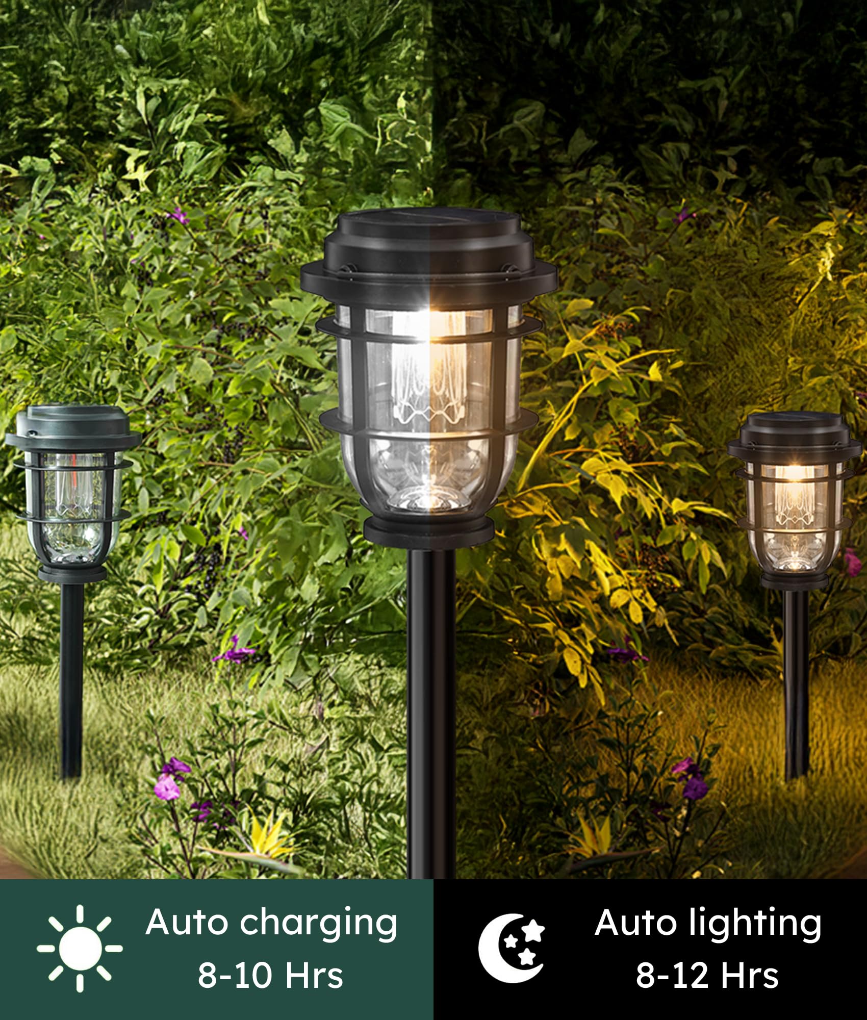 Vuees Solar Pathway Light - Durable Black Plastic Landscape Lighting for Garden, Lawn, Patio, Walkway, Driveway - Model BP1