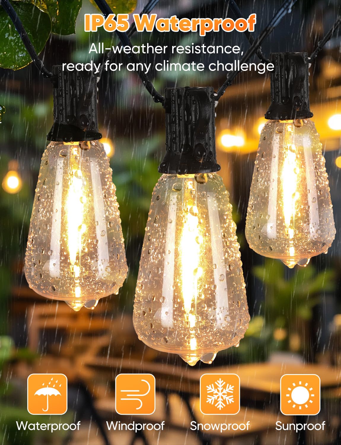 Brightever Outdoor String Lights 60FT, 3 Color Modes, 19 Shatterproof LED Bulbs, Black, Model CMPC-O25XA