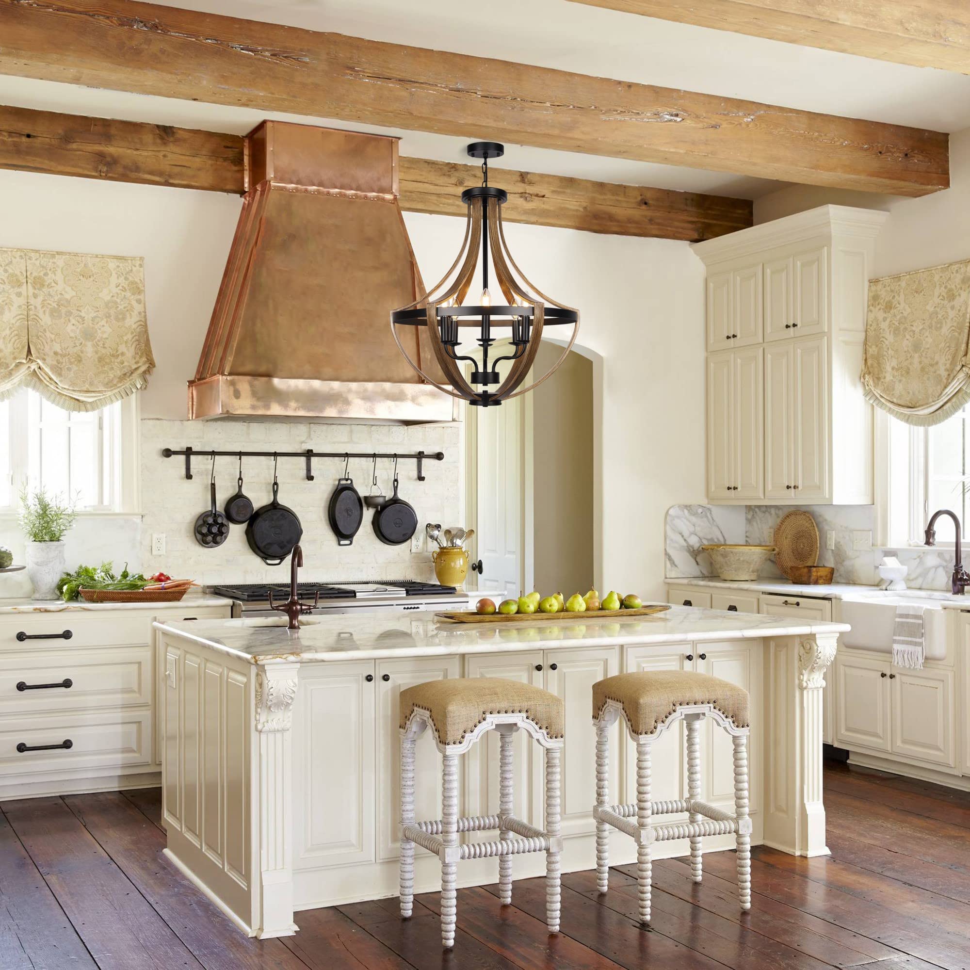 Woaekr 23.6&quot; Rustic Farmhouse Chandelier, 6-Light Adjustable Pendant Light For Dining Room