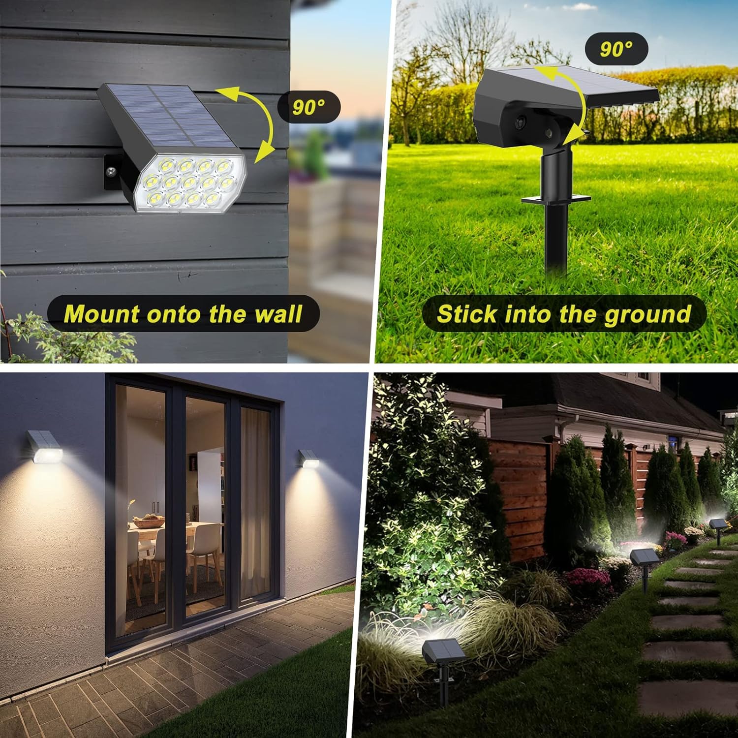 Fratink Solar Spot Lights Outdoor 2-in-1, IP65 Waterproof, 52 LED, 3 Lighting Modes, 4 Pack, Cool White, Model HD-M-0030