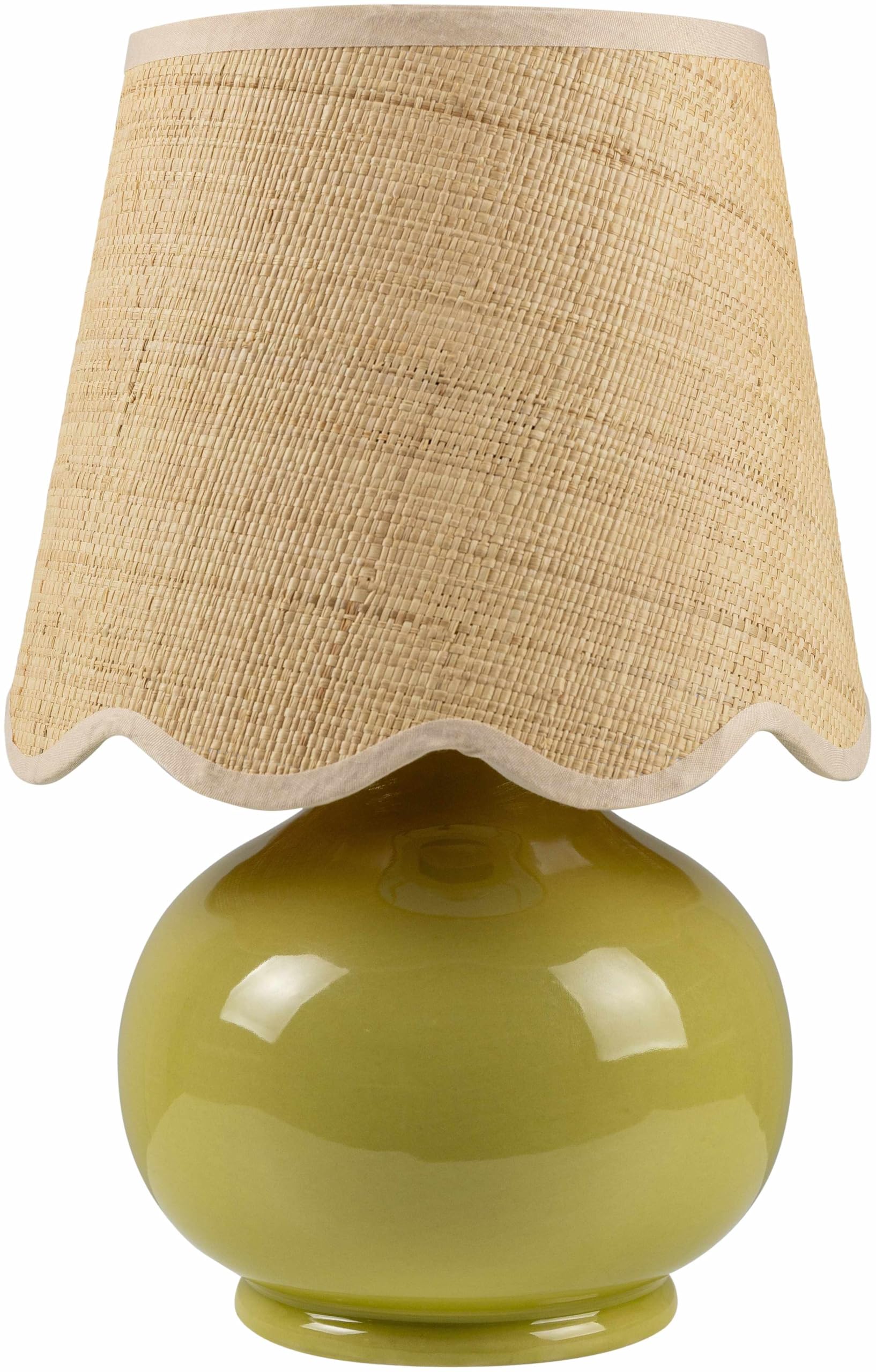 BoutiqueRugs Boho Ceramic Bedside Table Lamp 13inH - Rattan Shade - Green, Sage, Beige - Model TXCHMA6-006