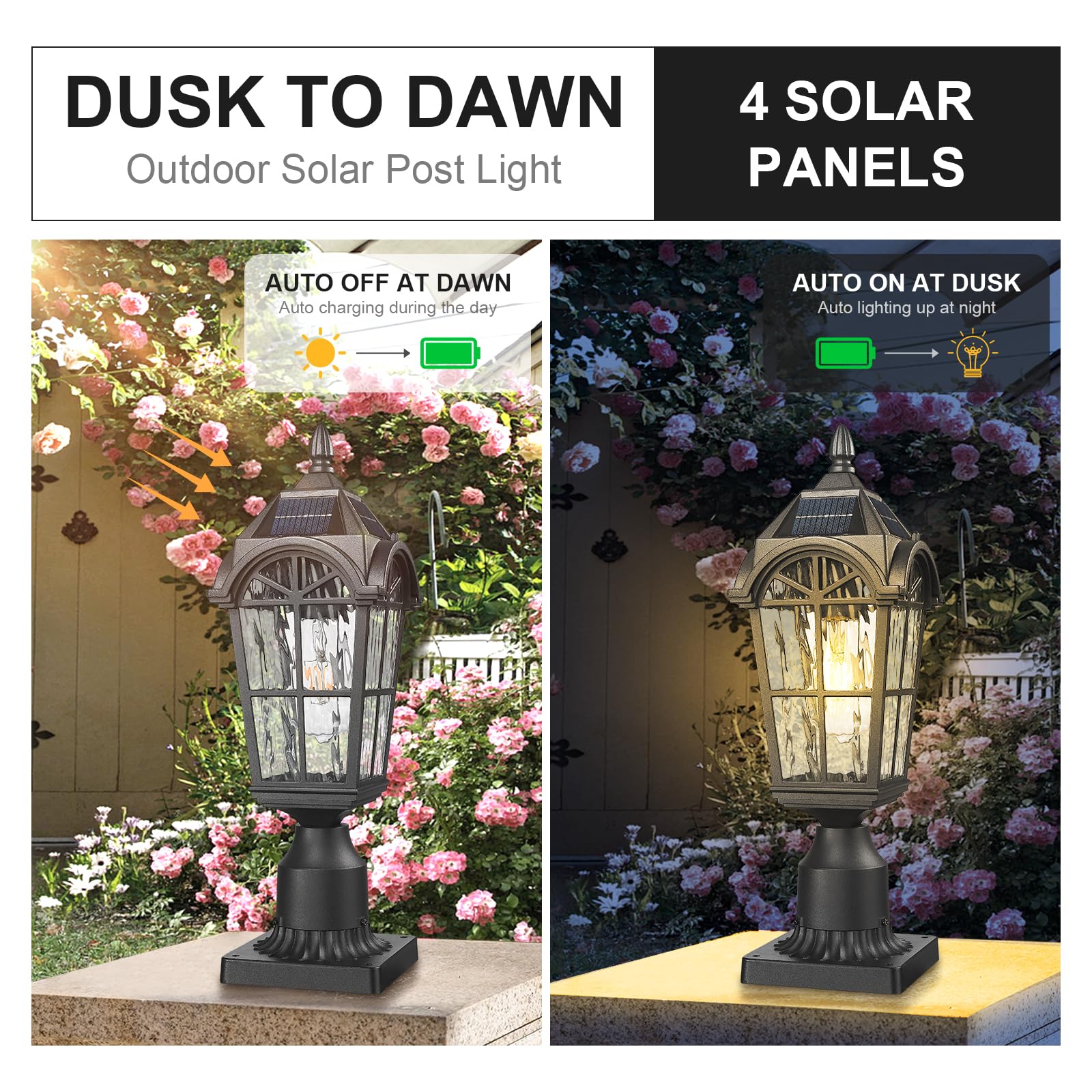 Starcurin Solar Powered Outdoor Post Light with Remote Control, Aluminum, Weatherproof, Dusk to Dawn, 9Y3P Model