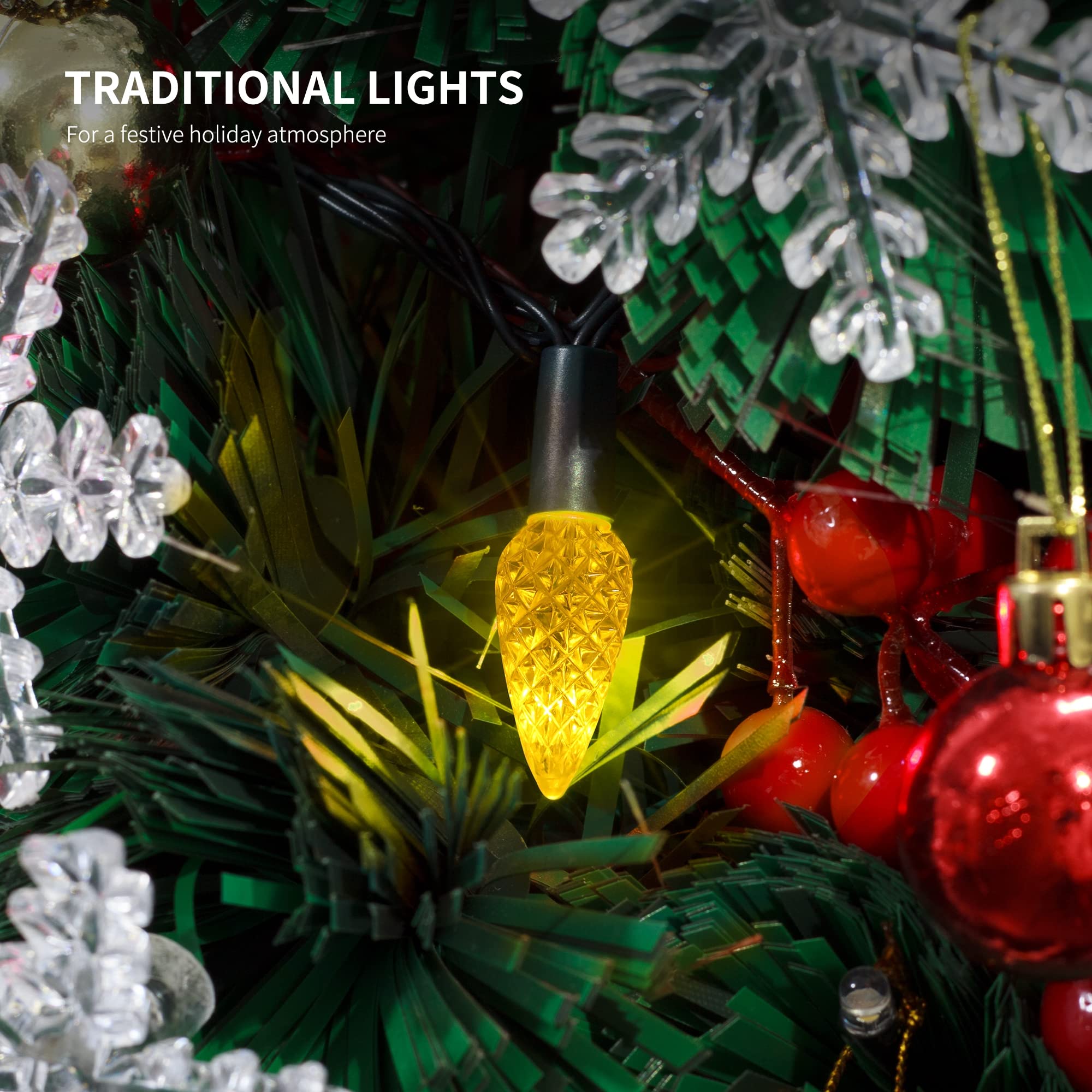 WATERGLIDE 33ft 100 LED Christmas Lights, Green Wire, 8 Lighting Modes, Waterproof, Yellow Fairy Lights for Indoor Outdoor Decor