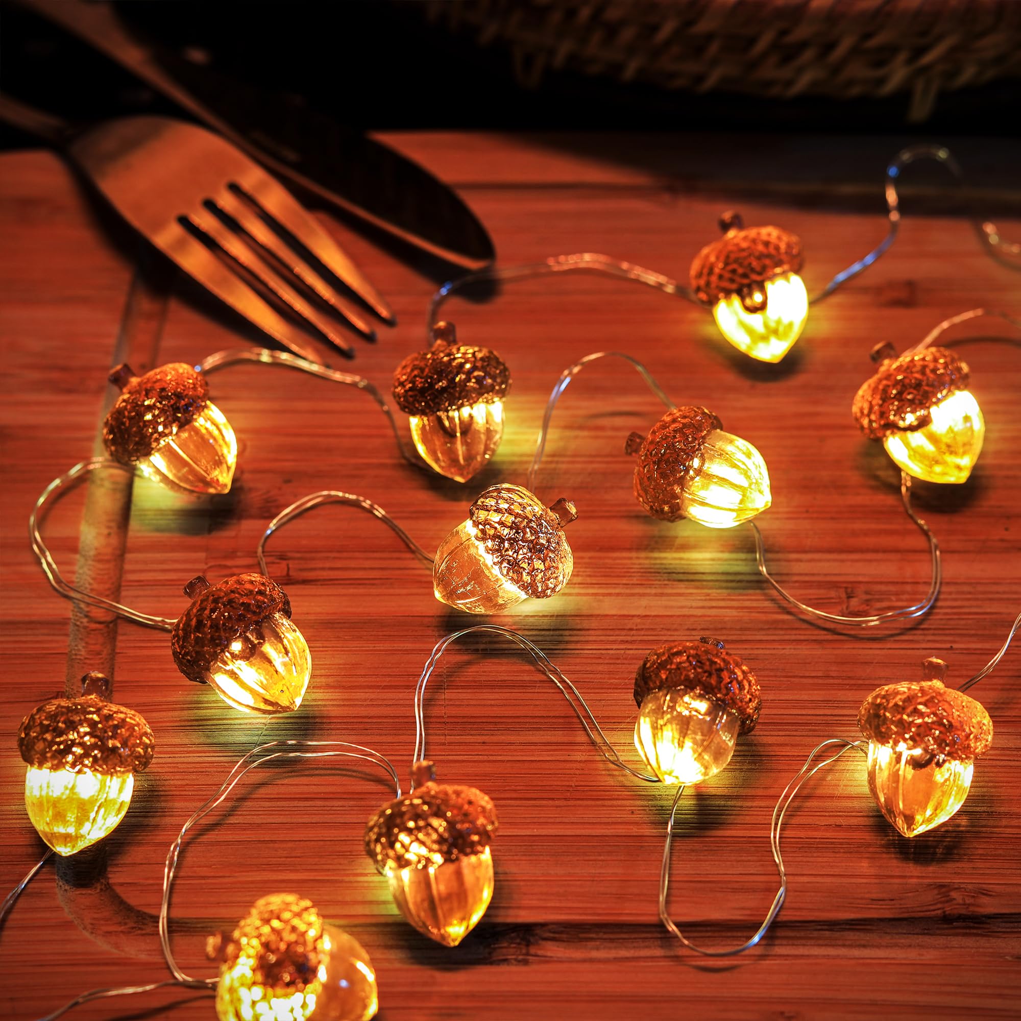 enlaceray Solar Acorn Lights, 40LED, 14ft Waterproof Garden Decor, Model SO-2023-LY, Thanksgiving & Christmas Fairy Lights