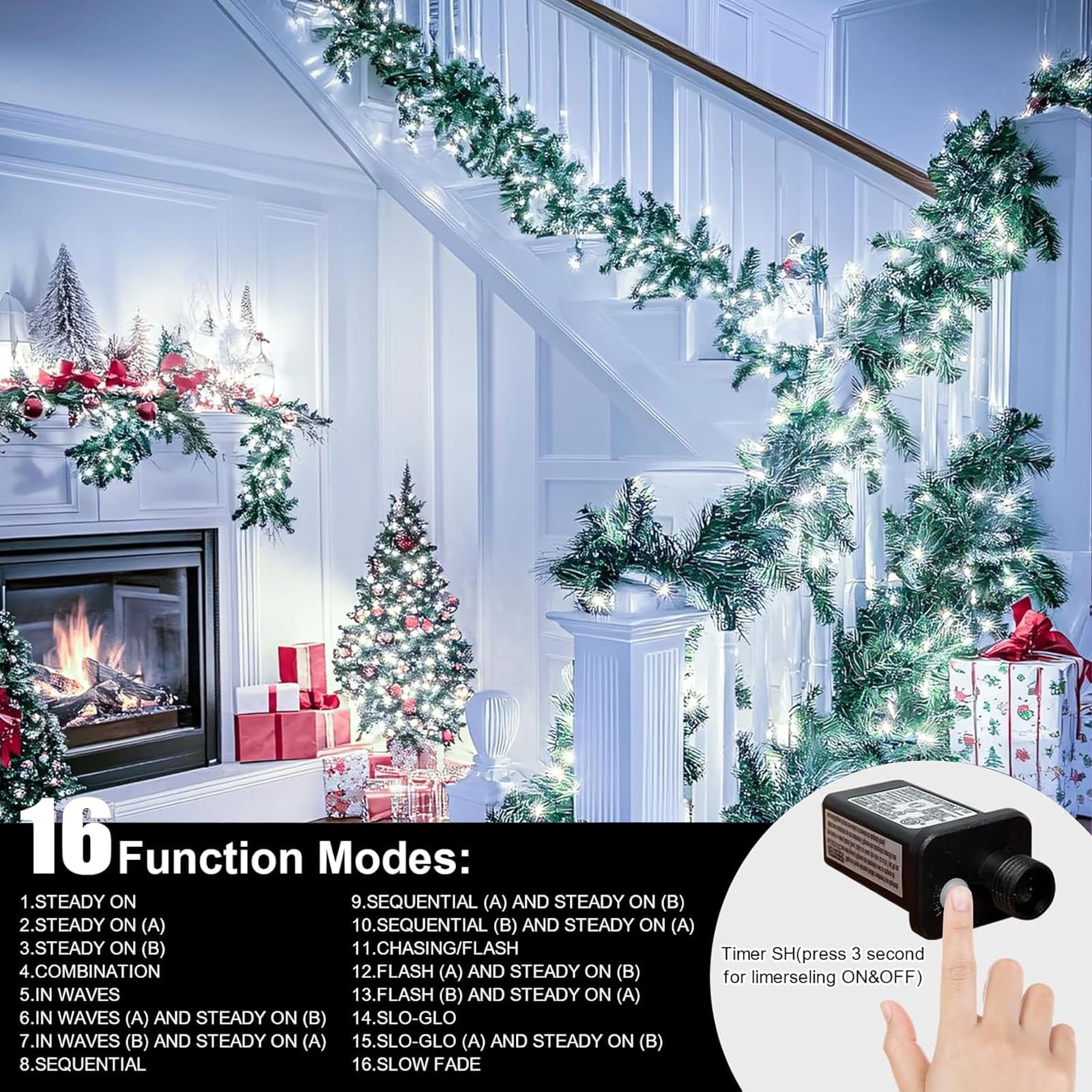 Lamphome 33Ft Christmas Decorative Mini Lights  100 Led Transparent Wire Fairy Starry String Lights Plug In  11 Lighting Modes  For Indoor Outdoor Xmas Tree Wedding Party Decoration (White)