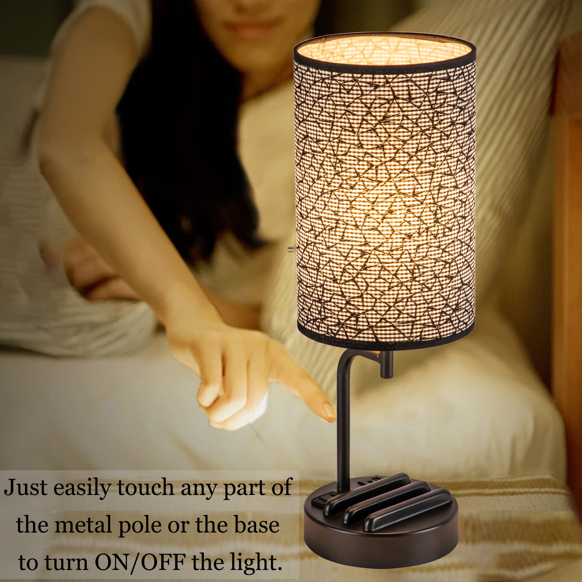 Dreamholder 3-Way Dimmable USB Table Lamp with Charging Ports - Black, Includes 9W LED Bulb, Ideal for Bedroom Nightstand