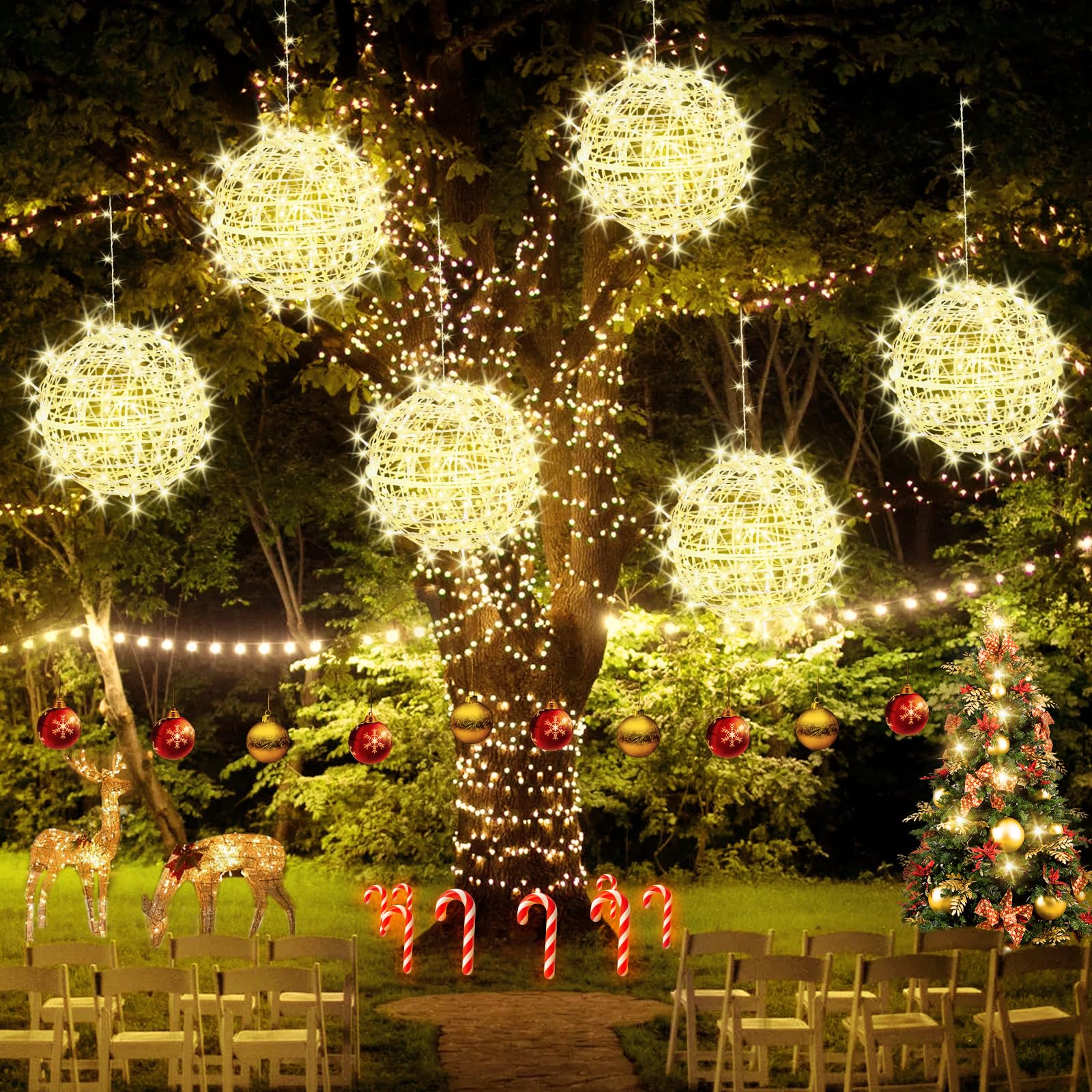 Baung Christmas String Lights, 4 Pack 11.81in Sphere Lights, Warm White, Model BG-CL02M138L, for Home, Garden, Party, Wedding Decor