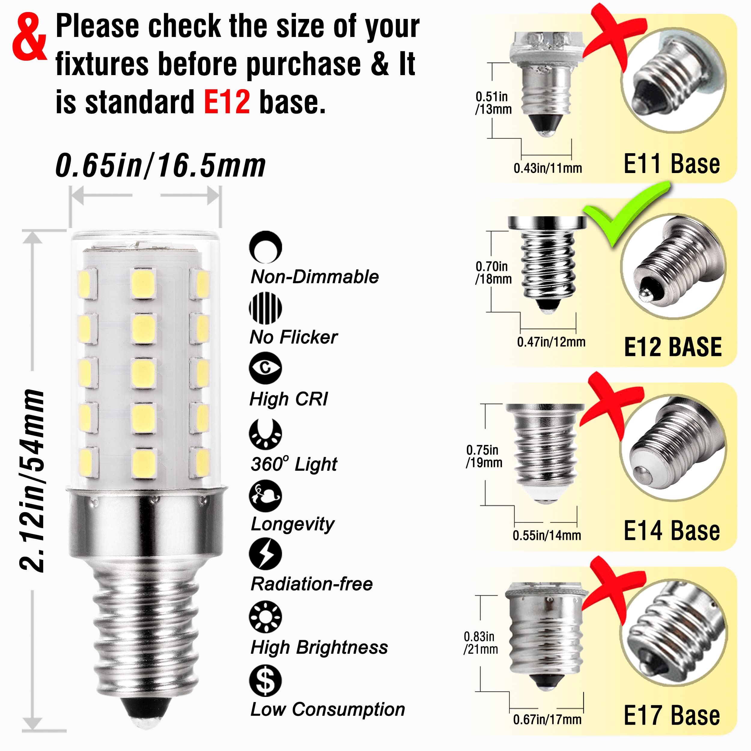 ALIDE E12 LED Candelabra Bulbs, 40W Replacement, 6000K Daylight White, Non-Dimmable, 450lm, 4W, 8 Pack