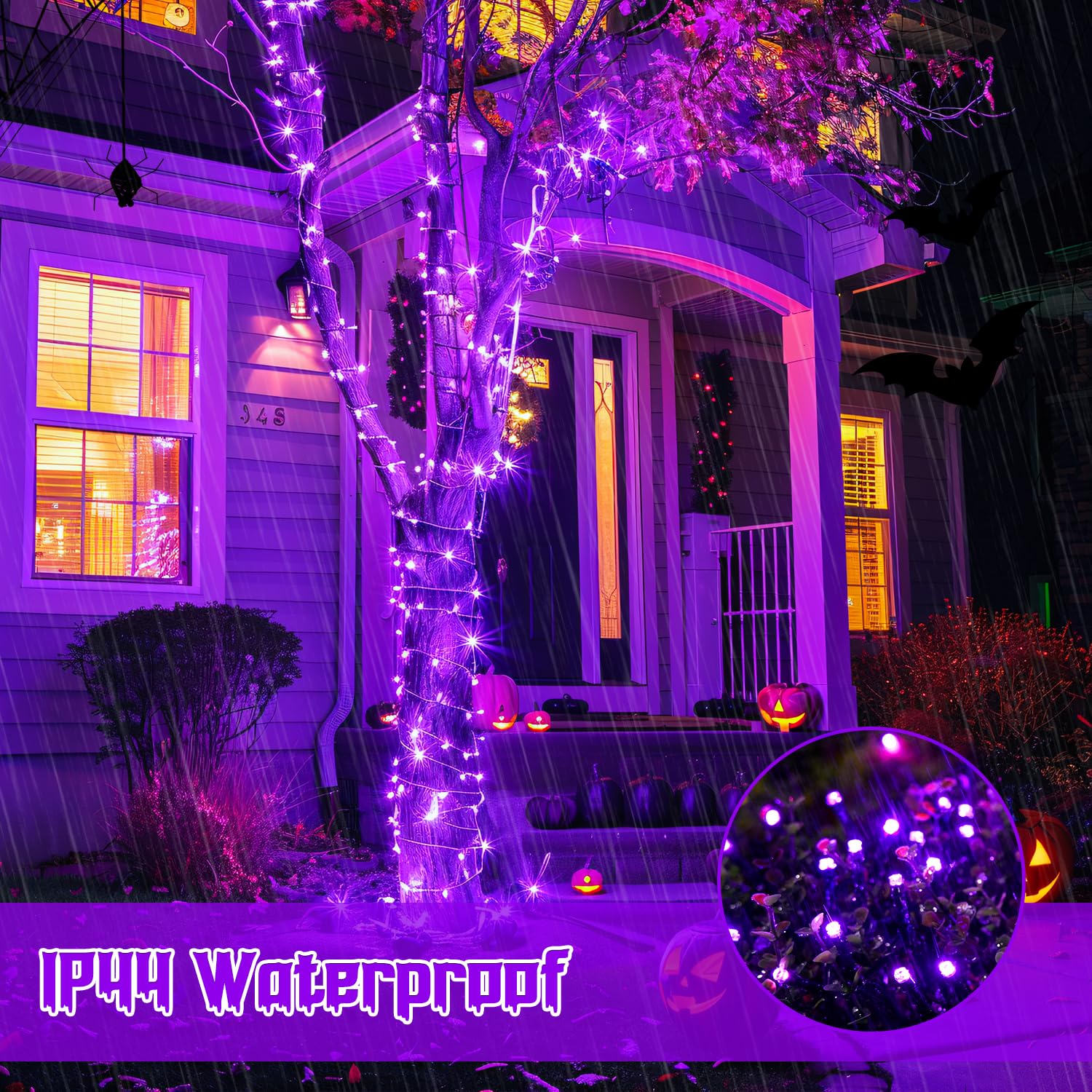 JMEXSUSS Purple Halloween Lights, 100 LED String Lights, 2 Pack, 33 FT, Waterproof, Indoor/Outdoor Decor, Model JMB-S-0100