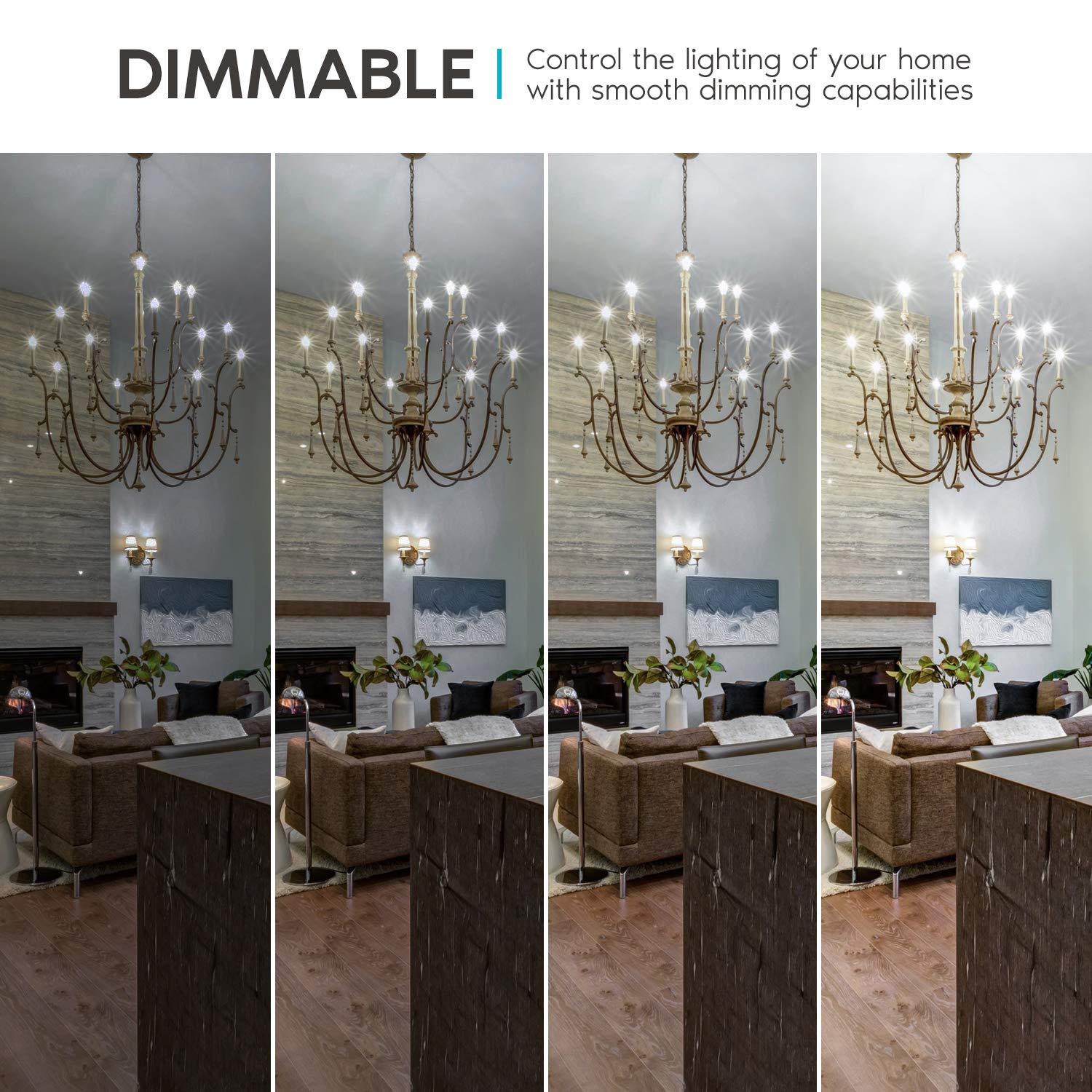 LUXRITE Vintage Candelabra LED Bulbs 4W Dimmable 400 Lumens E12 Base Clear Glass 5000K Bright White 6 Count