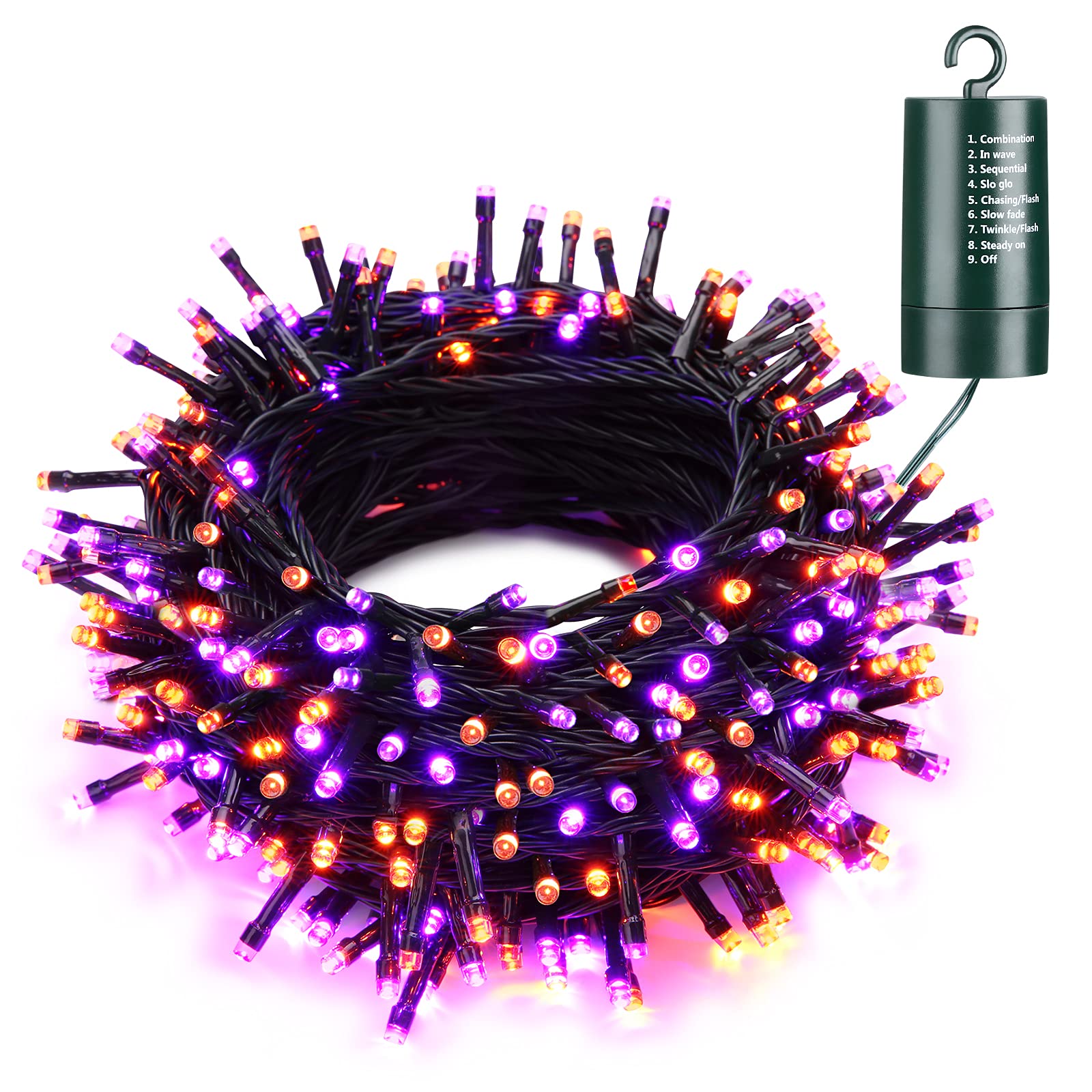 Joomer 200 LED Battery Operated String Lights, 66ft Waterproof, 8 Modes & Timer, Orange Purple for Halloween Decorations