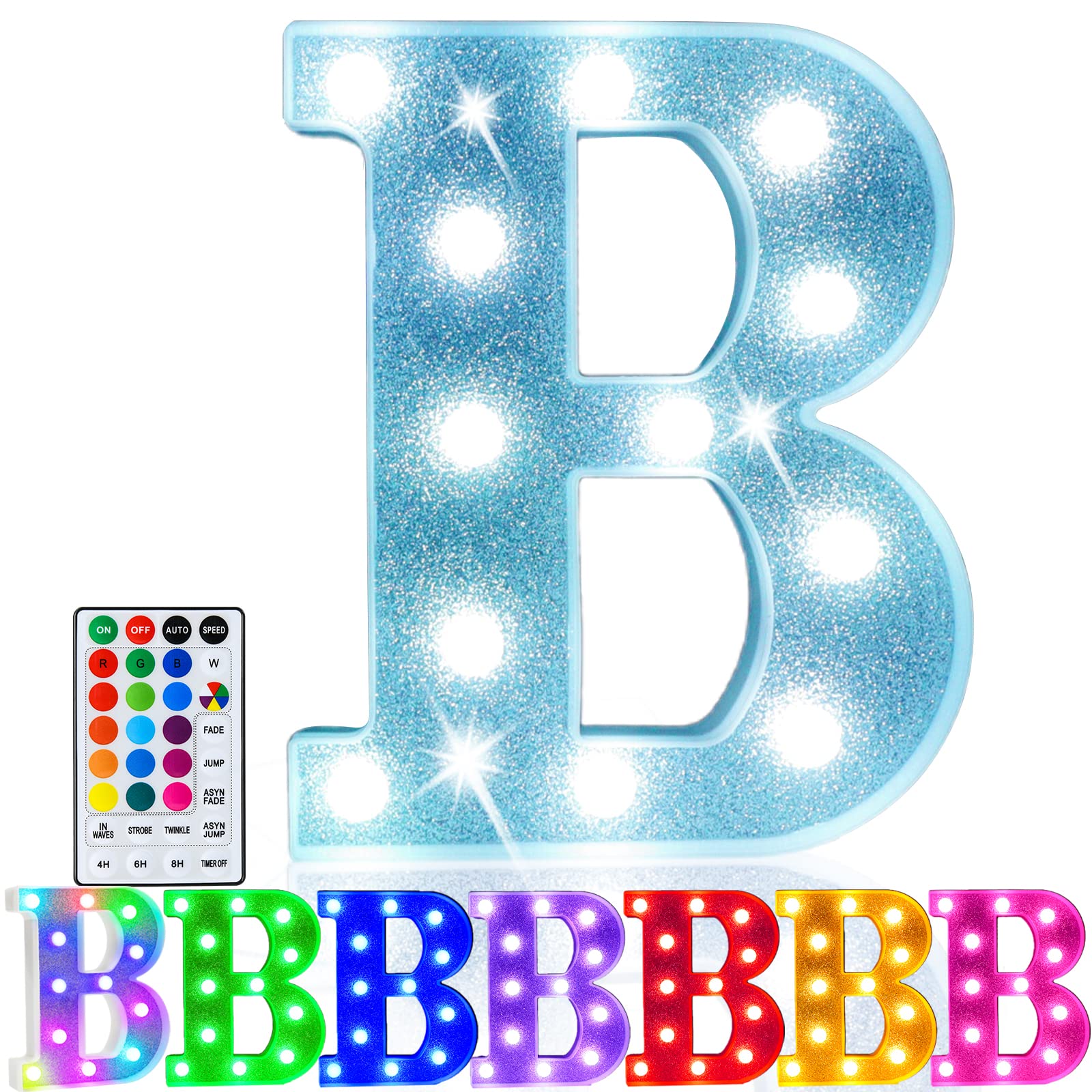 Pooqla LED Marquee Letter Light Sign, 18 Colors with Remote, Glitter Silver, Battery Powered, Perfect for Parties and Decor