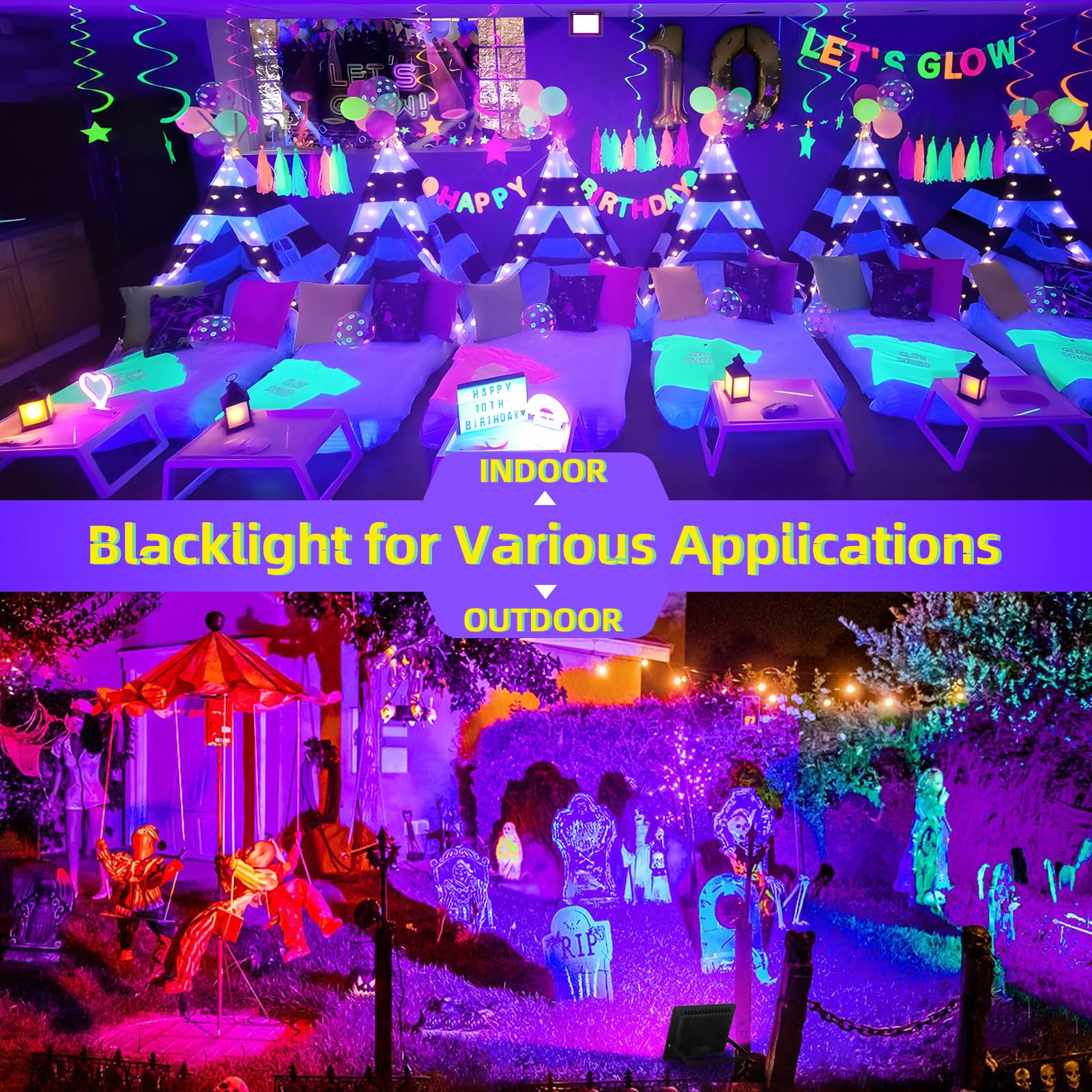 ISUERFY 2 Pack 120W LED Black Light, IP66 Waterproof, Purple, Model SUER-FL120W-SMX-2P, Ideal for Parties and Stage Lighting