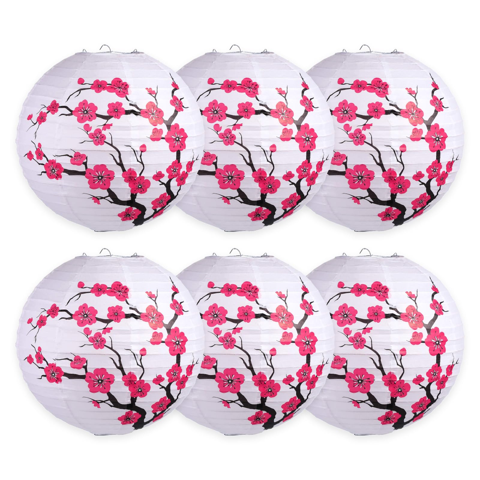 LEFTSTARER 6pcs Cherry Blossom Paper Lanterns for Japanese Party Decorations, Mulan Party Supplies